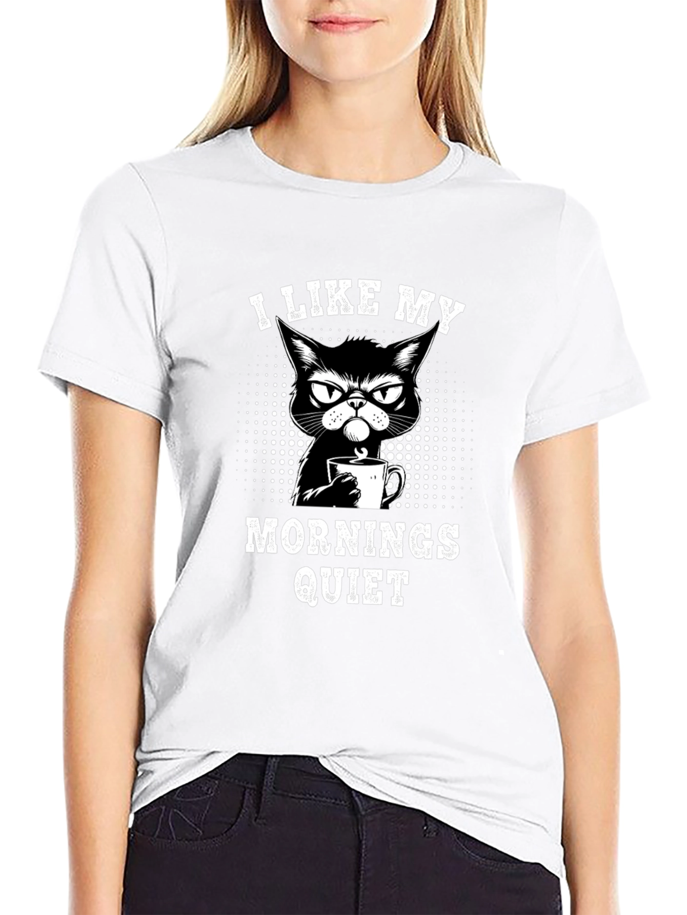 Quiet Mornings Cat Graphic Tee - Black