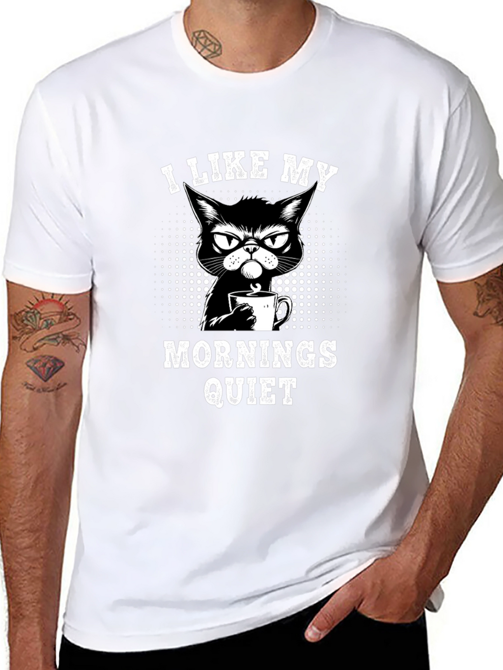 Quiet Mornings Cat Graphic Tee - Black