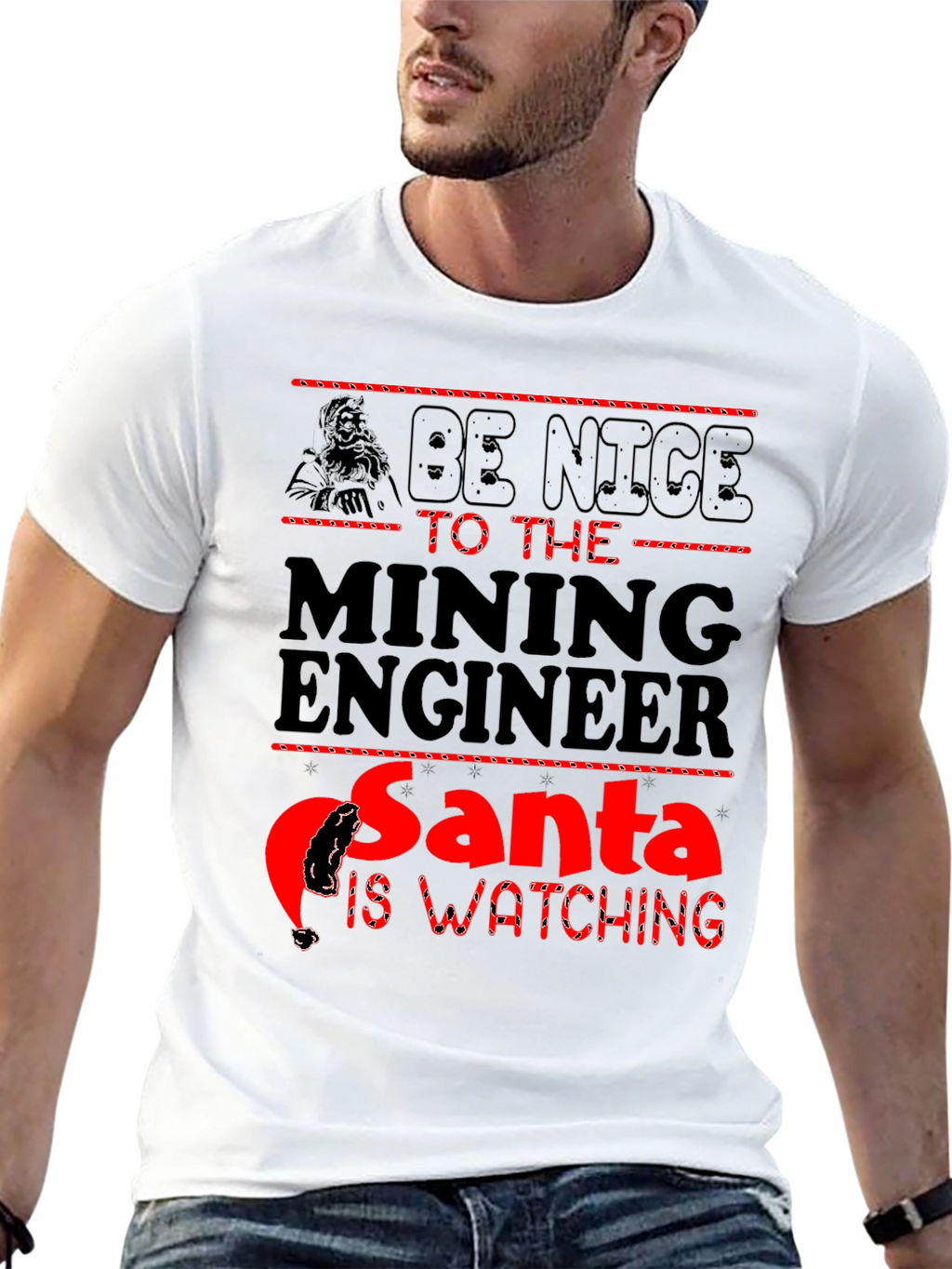 Mining Engineer Santa T-Shirt - Be Nice Holiday Tee