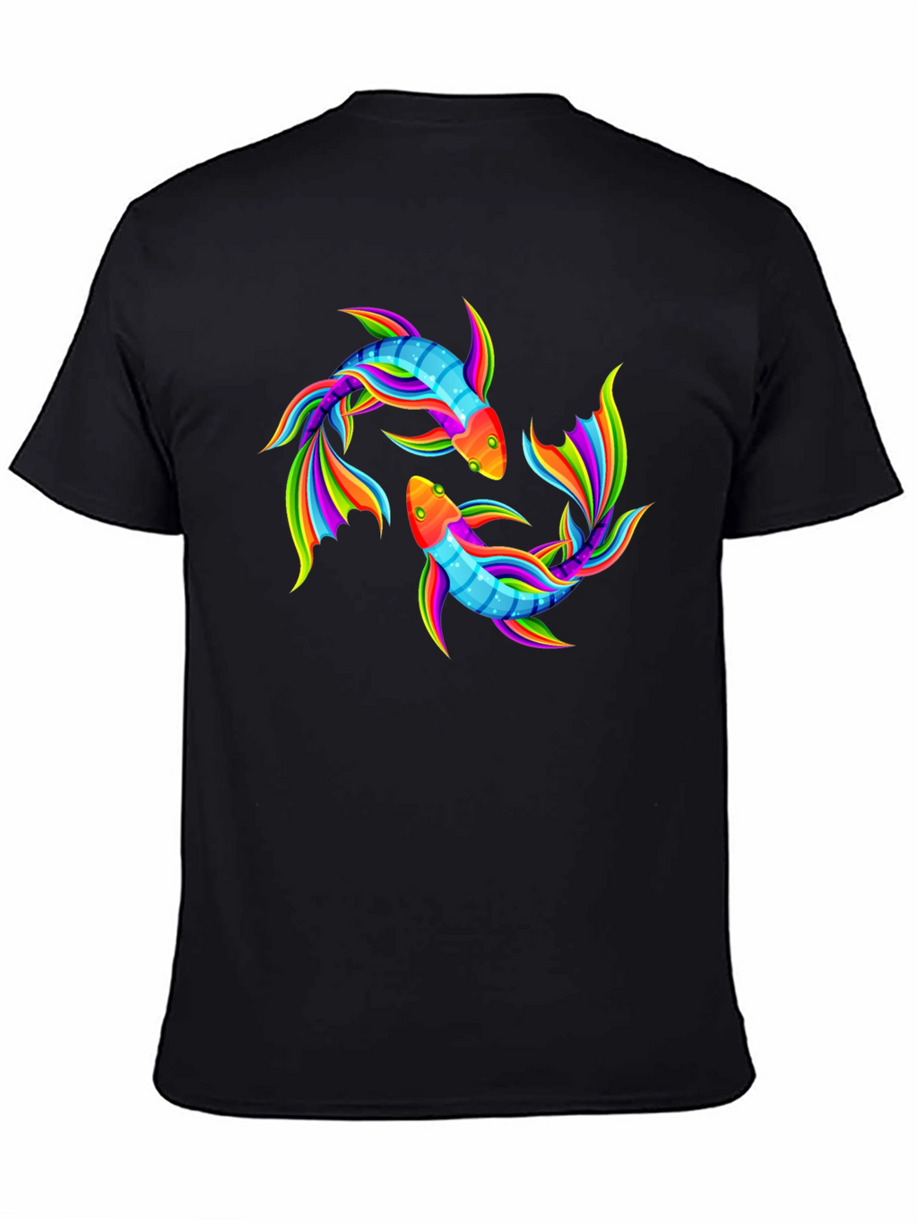 Rainbow Koi Fish Graphic Black T-Shirt