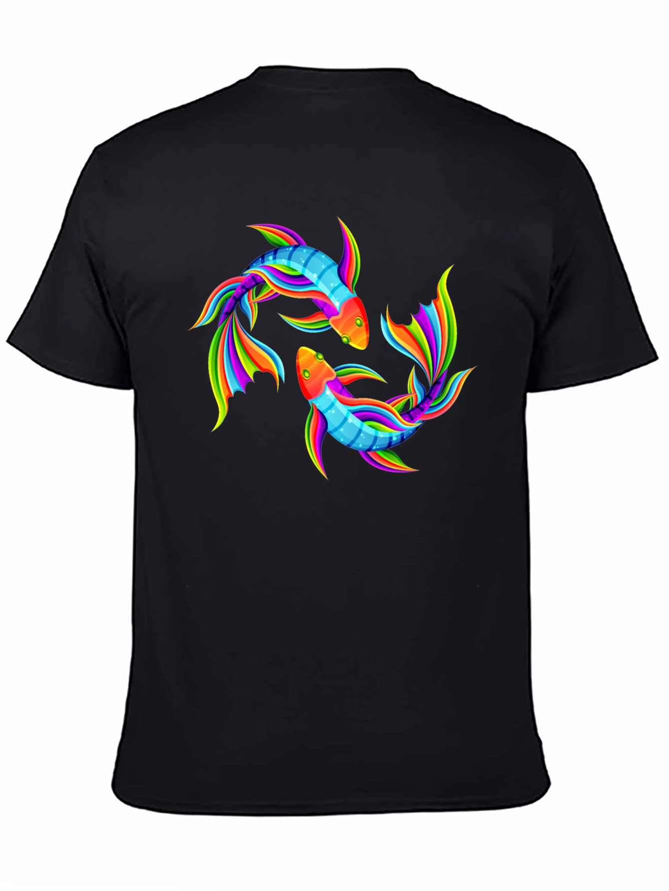 Rainbow Koi Fish Graphic Black T-Shirt