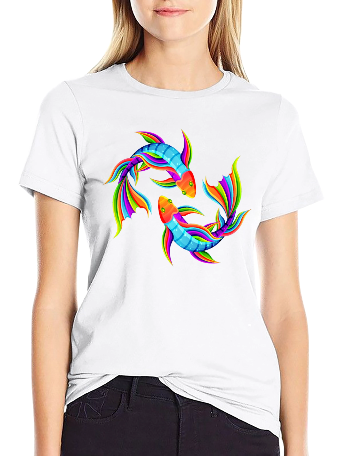 Rainbow Koi Fish Graphic Black T-Shirt