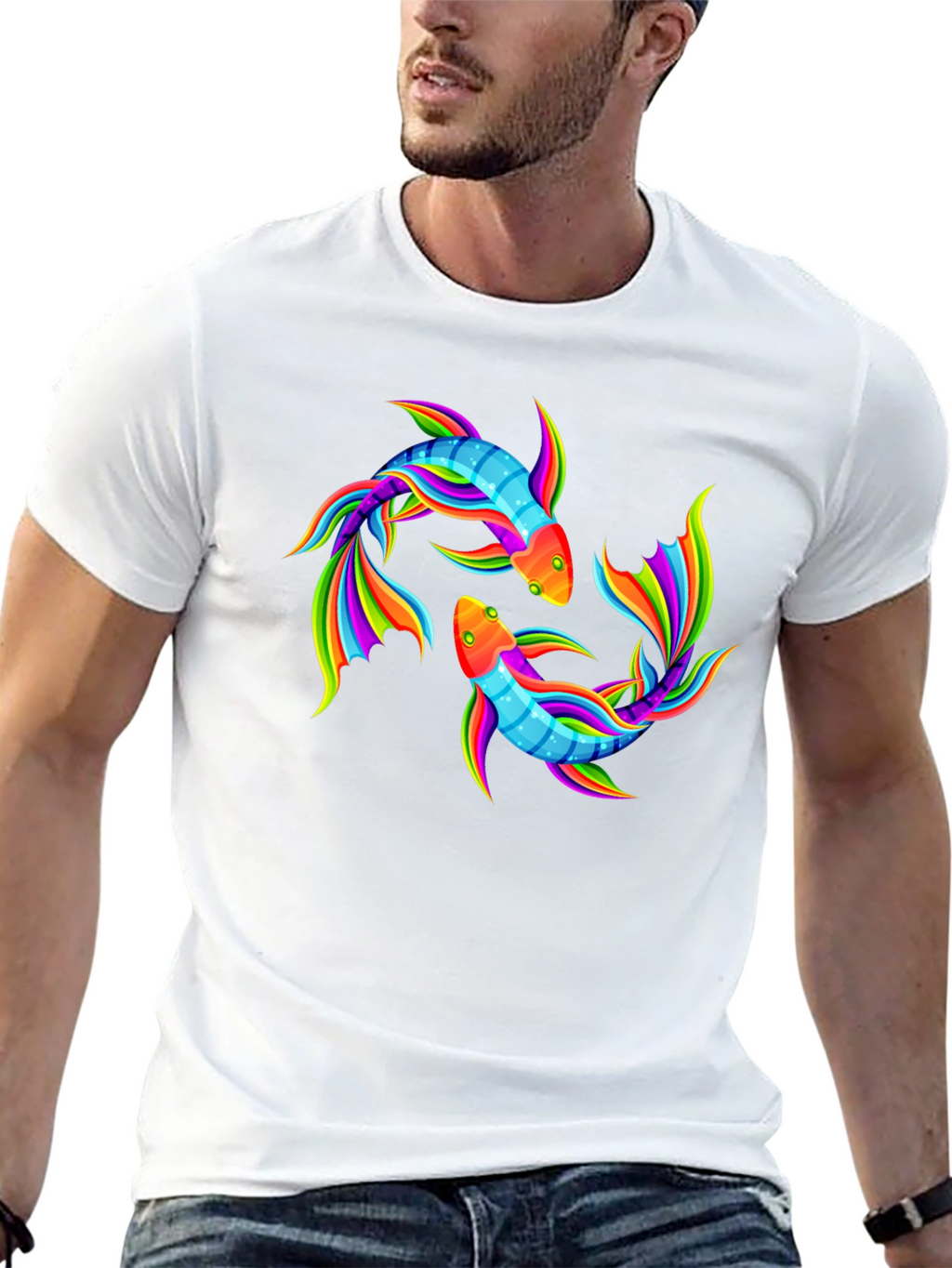 Rainbow Koi Fish Graphic Black T-Shirt