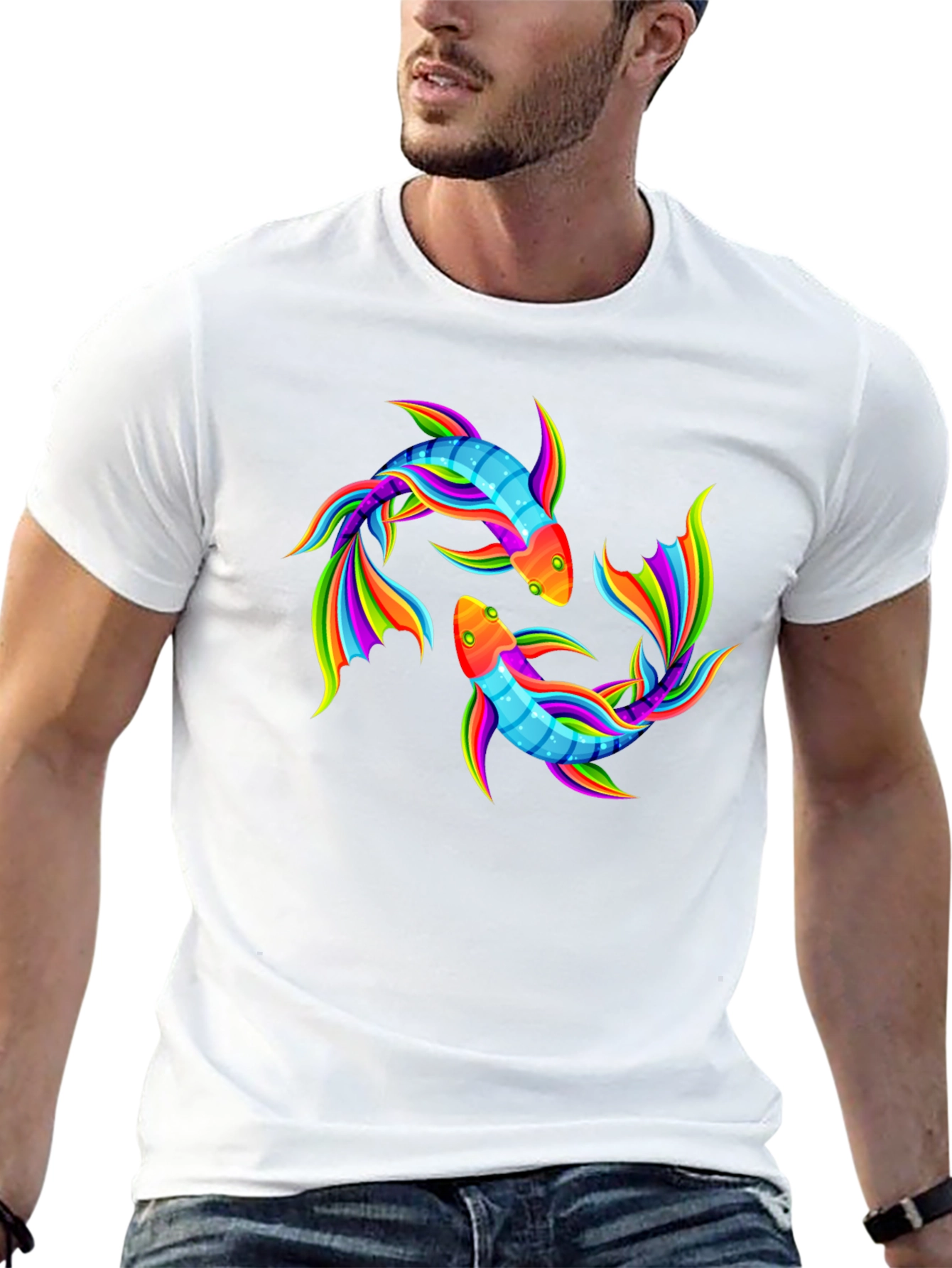 Rainbow Koi Fish Graphic Black T-Shirt