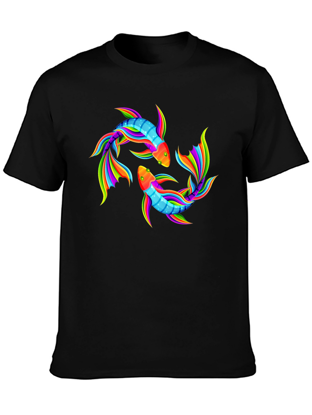 Rainbow Koi Fish Graphic Black T-Shirt
