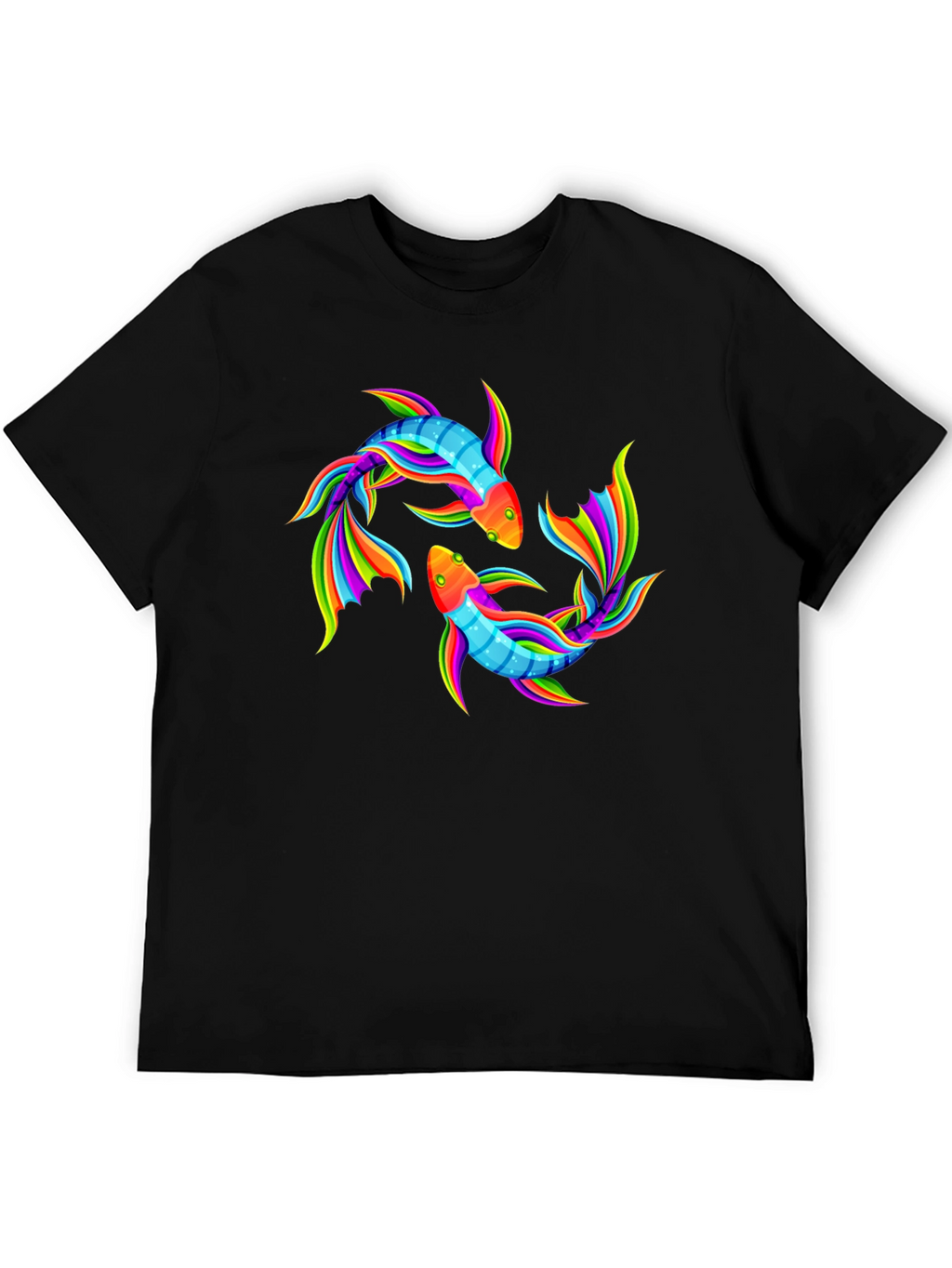 Rainbow Koi Fish Graphic Black T-Shirt