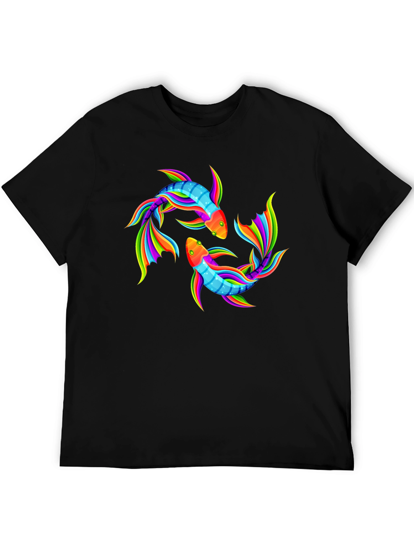 Rainbow Koi Fish Graphic Black T-Shirt