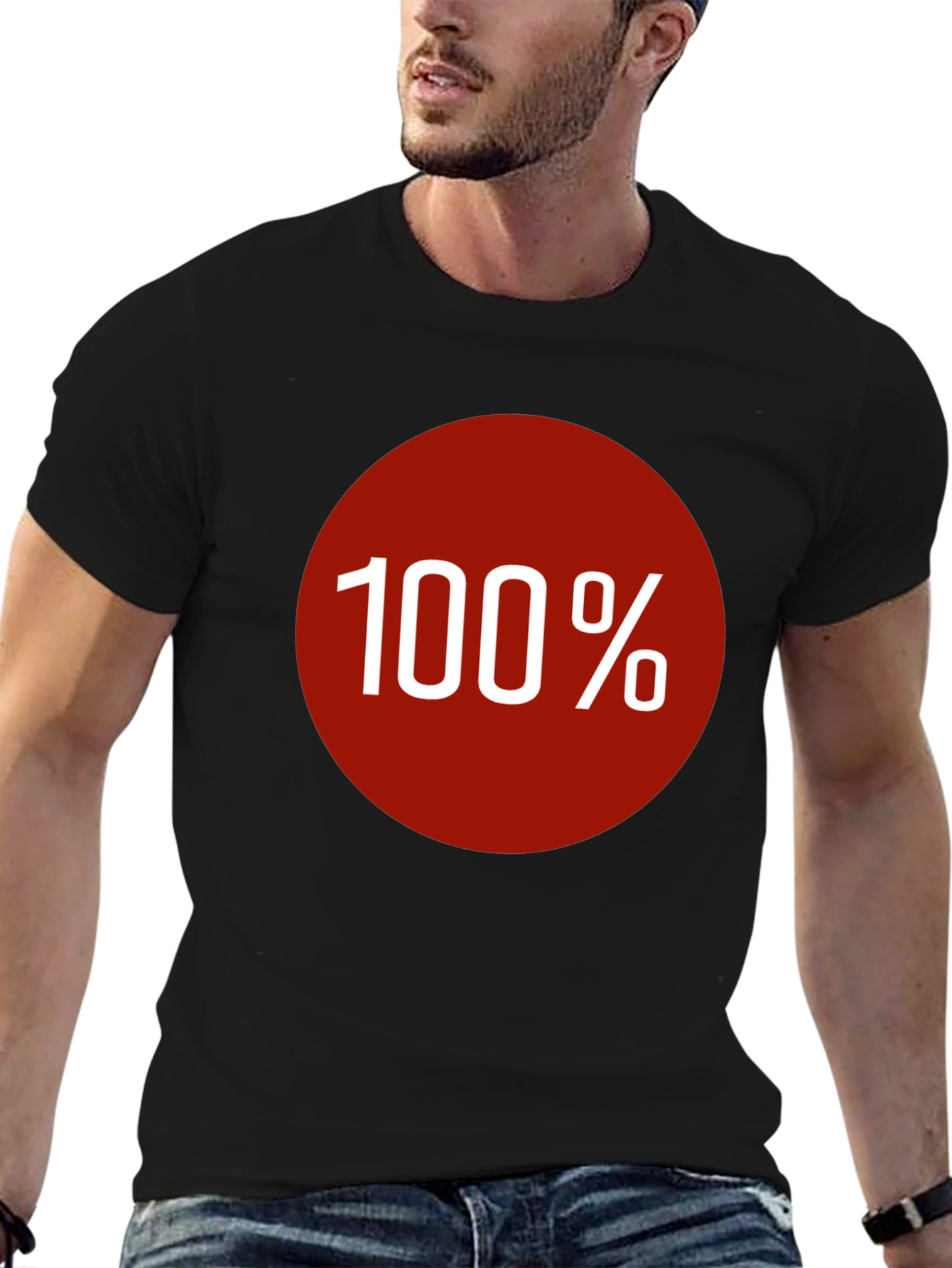 100% Graphic Tee - Bold Red Circle Design