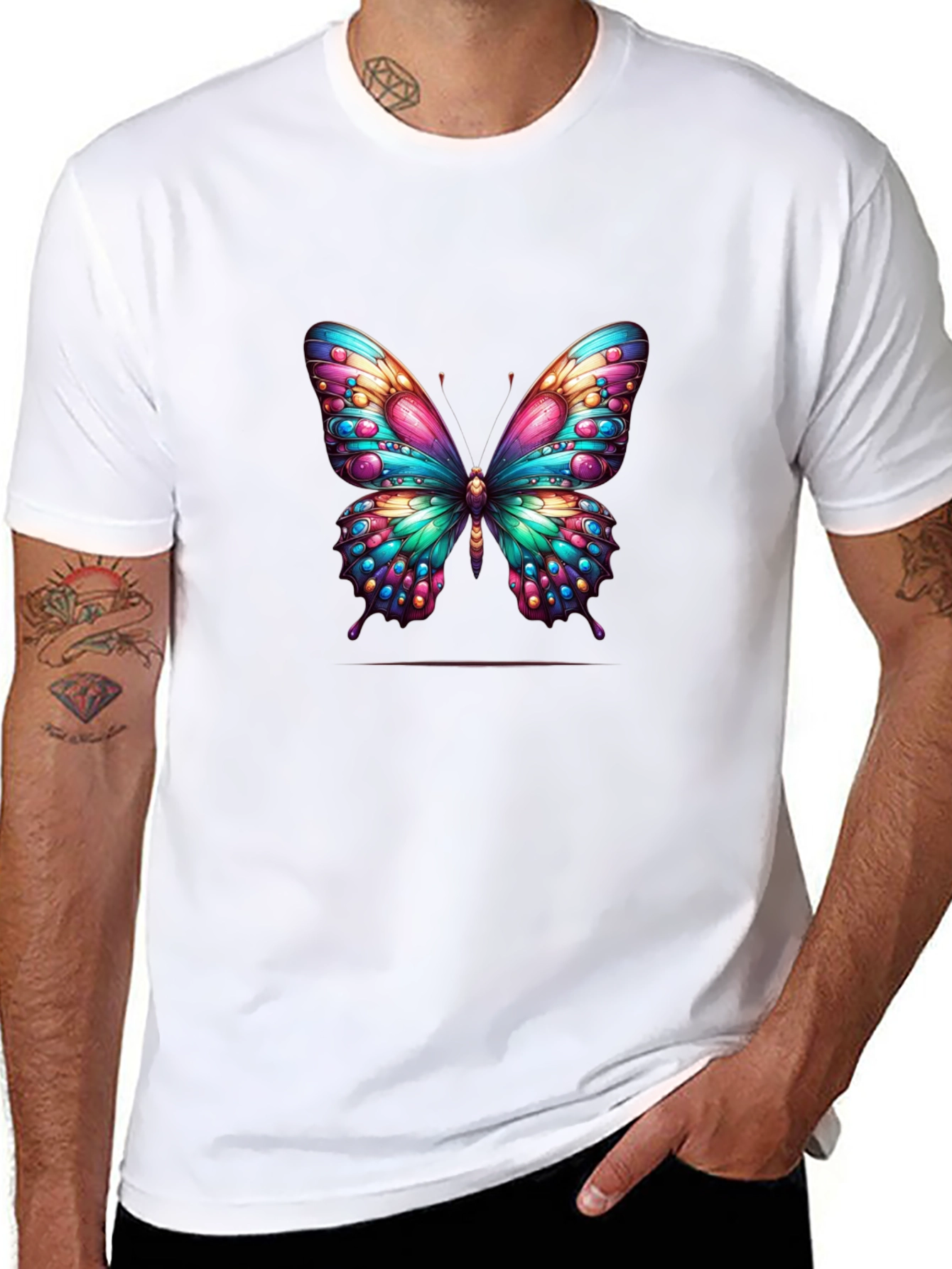 Colorful Butterfly Graphic Tee - Stylish Black Shirt