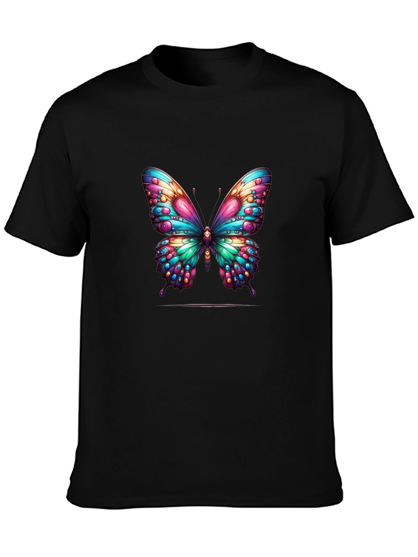 Colorful Butterfly Graphic Tee - Stylish Black Shirt