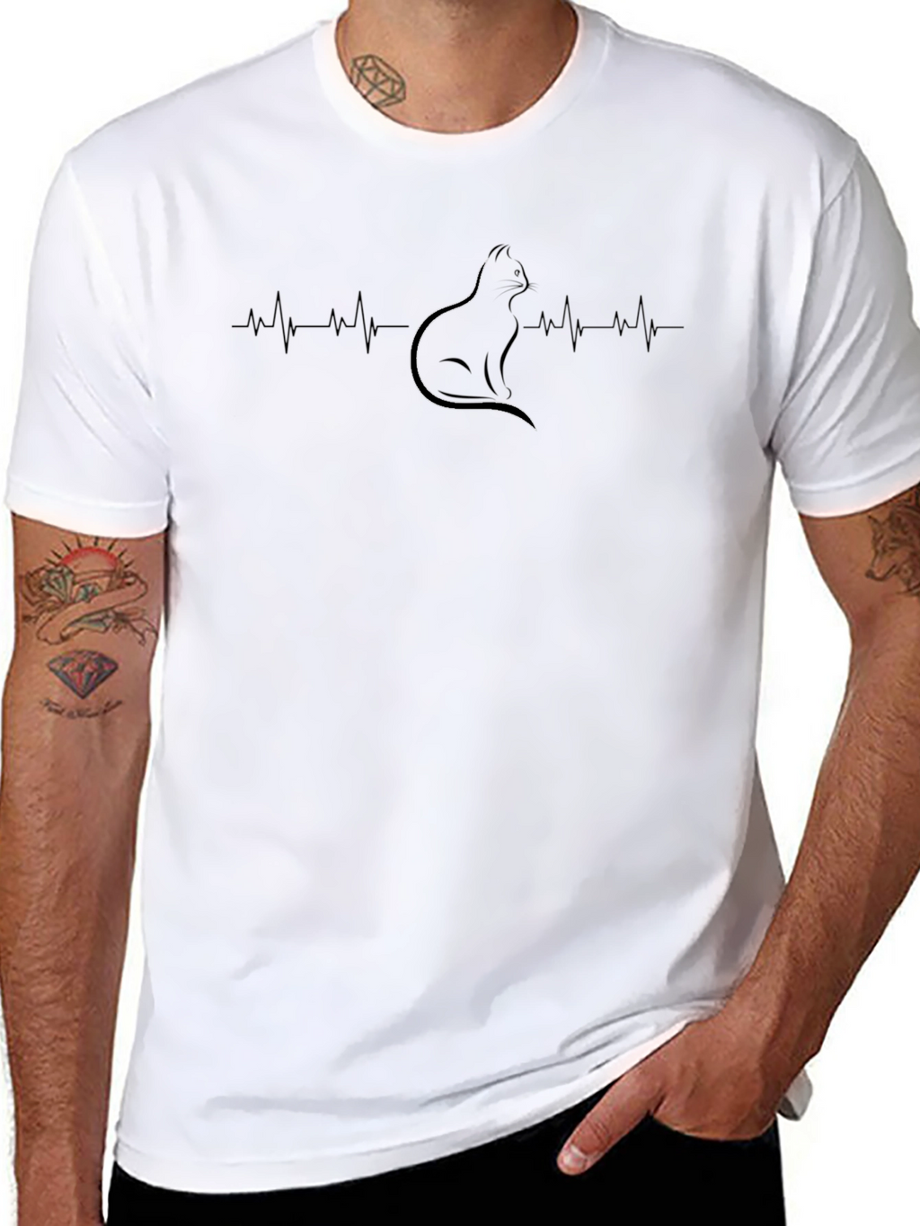 Cat Lovers Heartbeat T-Shirt - Black