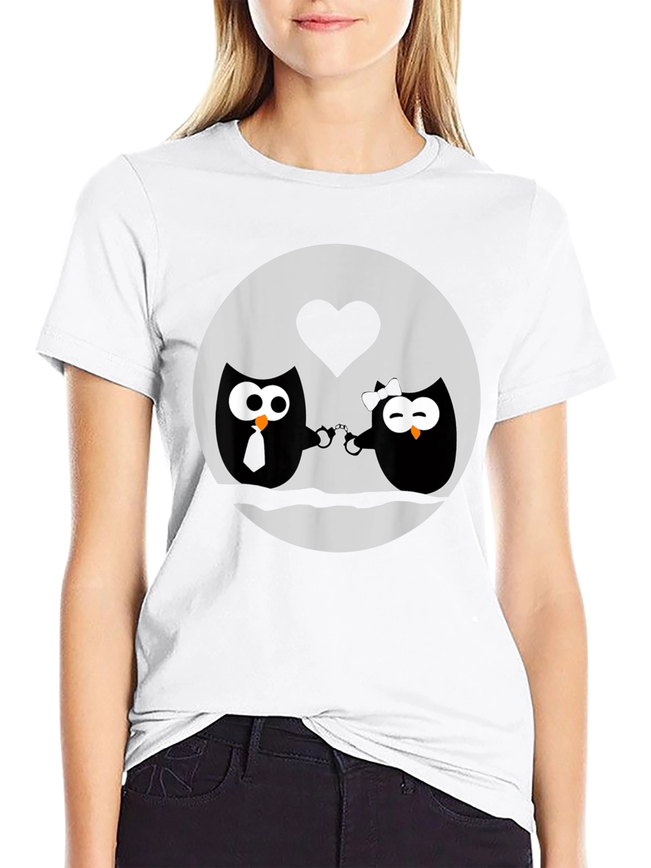 Owl Love T-Shirt - Handcuffed Owls - Black