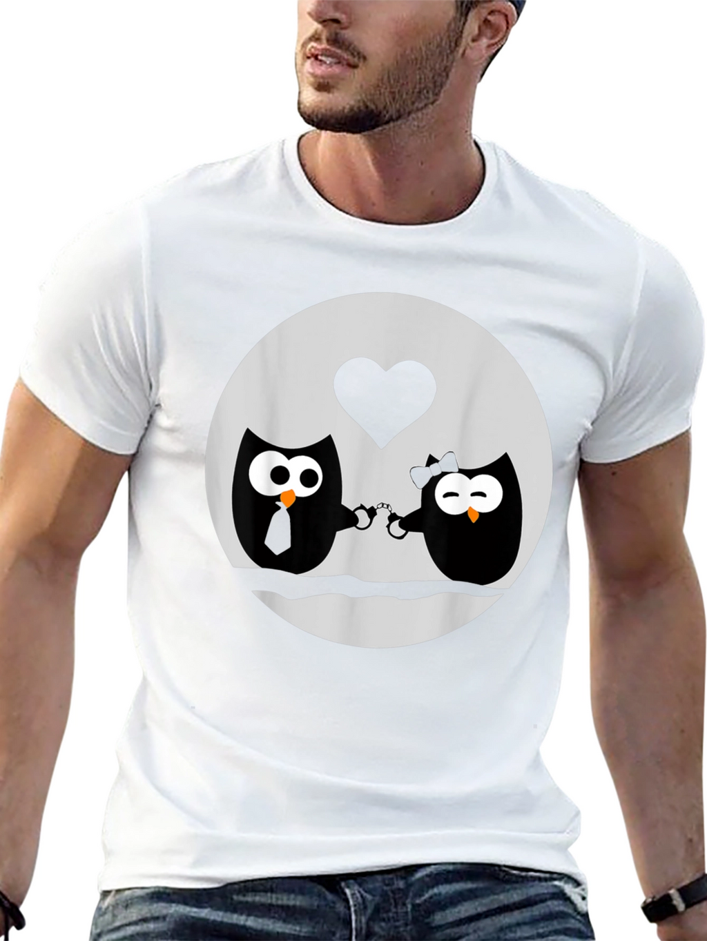 Owl Love T-Shirt - Handcuffed Owls - Black