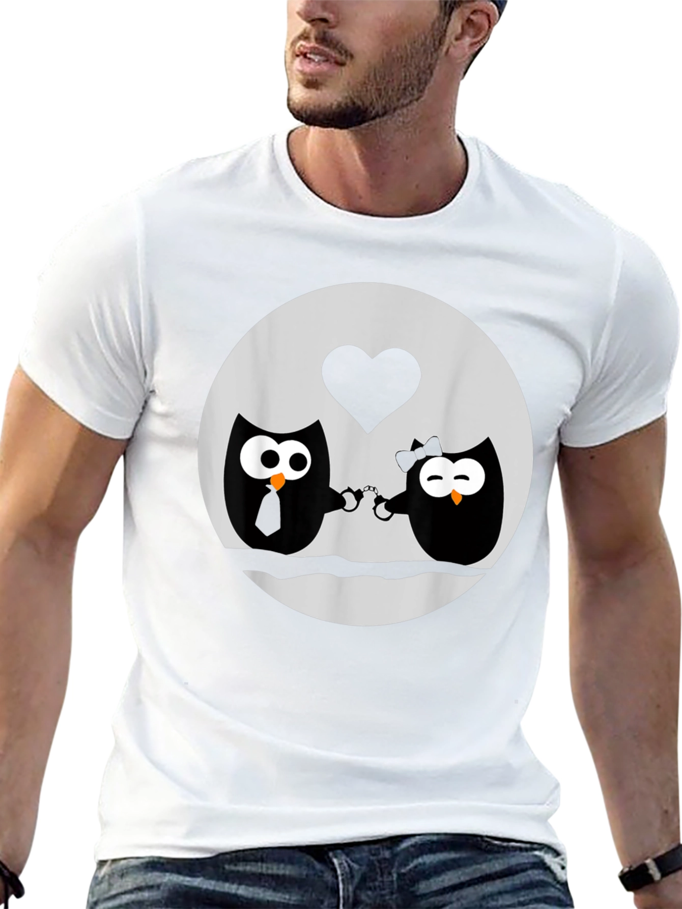 Owl Love T-Shirt - Handcuffed Owls - Black