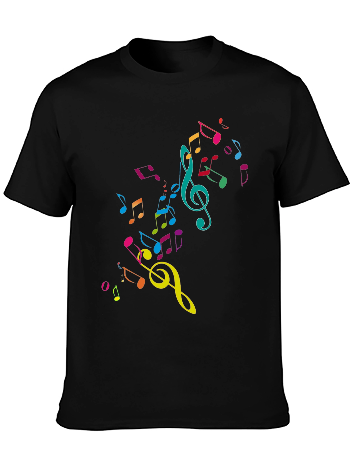 Music Notes Graphic Tee - Black Cotton T-Shirt