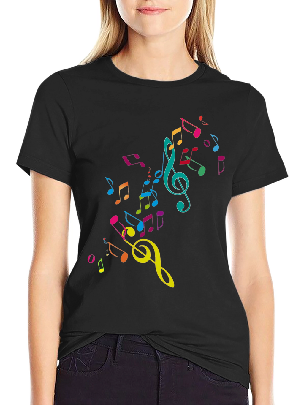 Music Notes Graphic Tee - Black Cotton T-Shirt