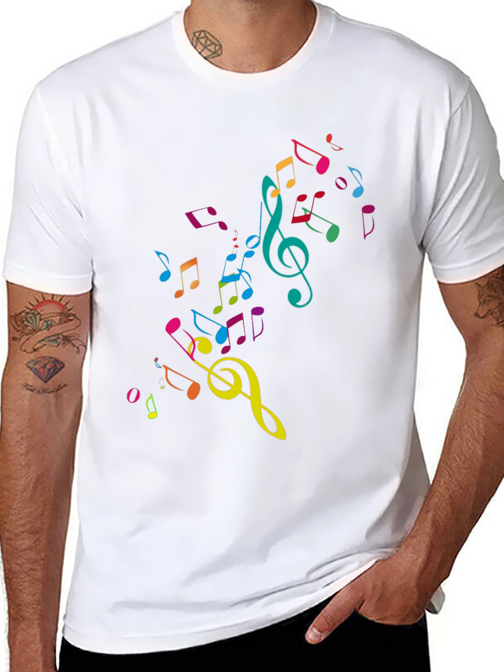 Music Notes Graphic Tee - Black Cotton T-Shirt