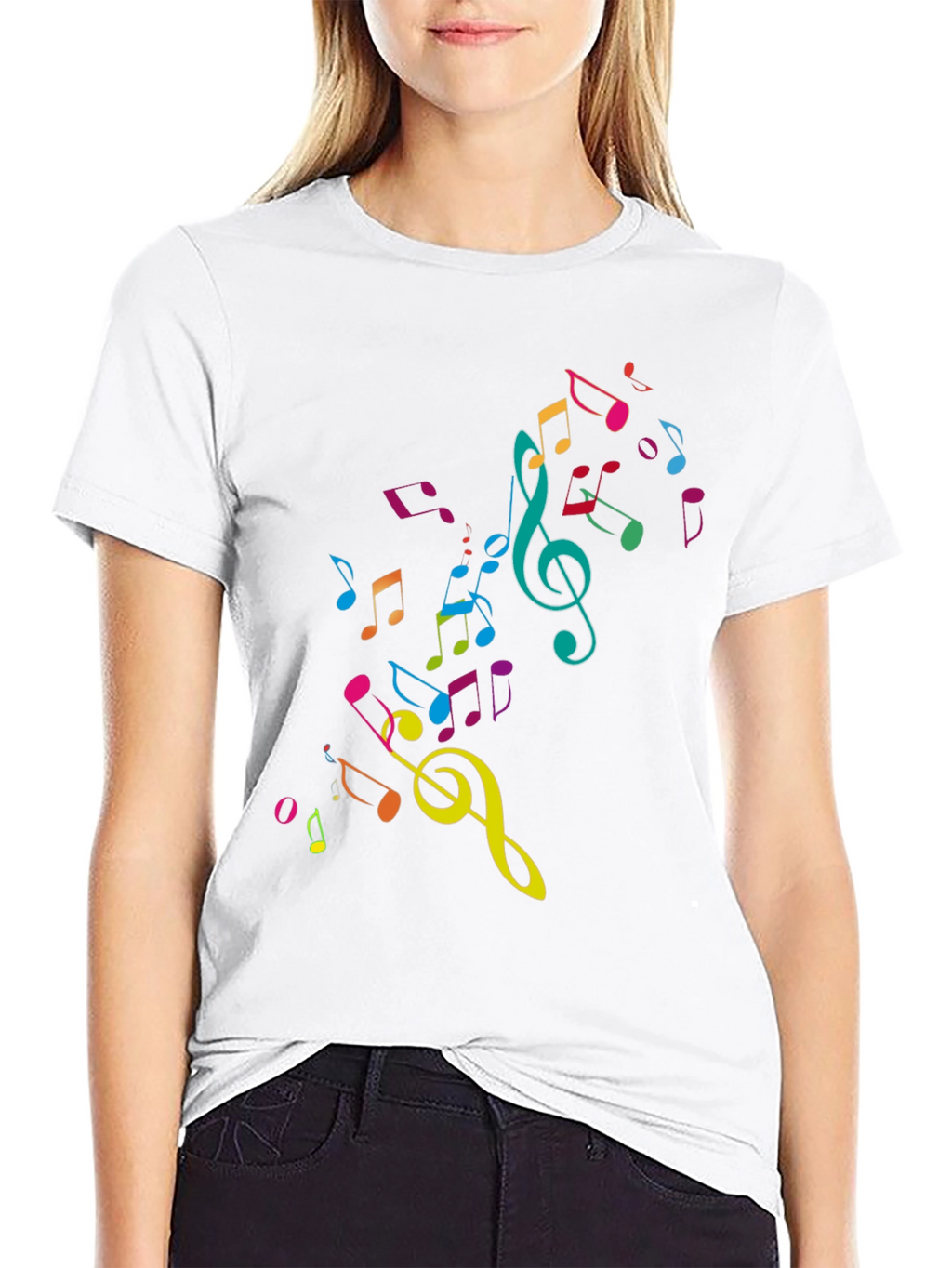 Music Notes Graphic Tee - Black Cotton T-Shirt