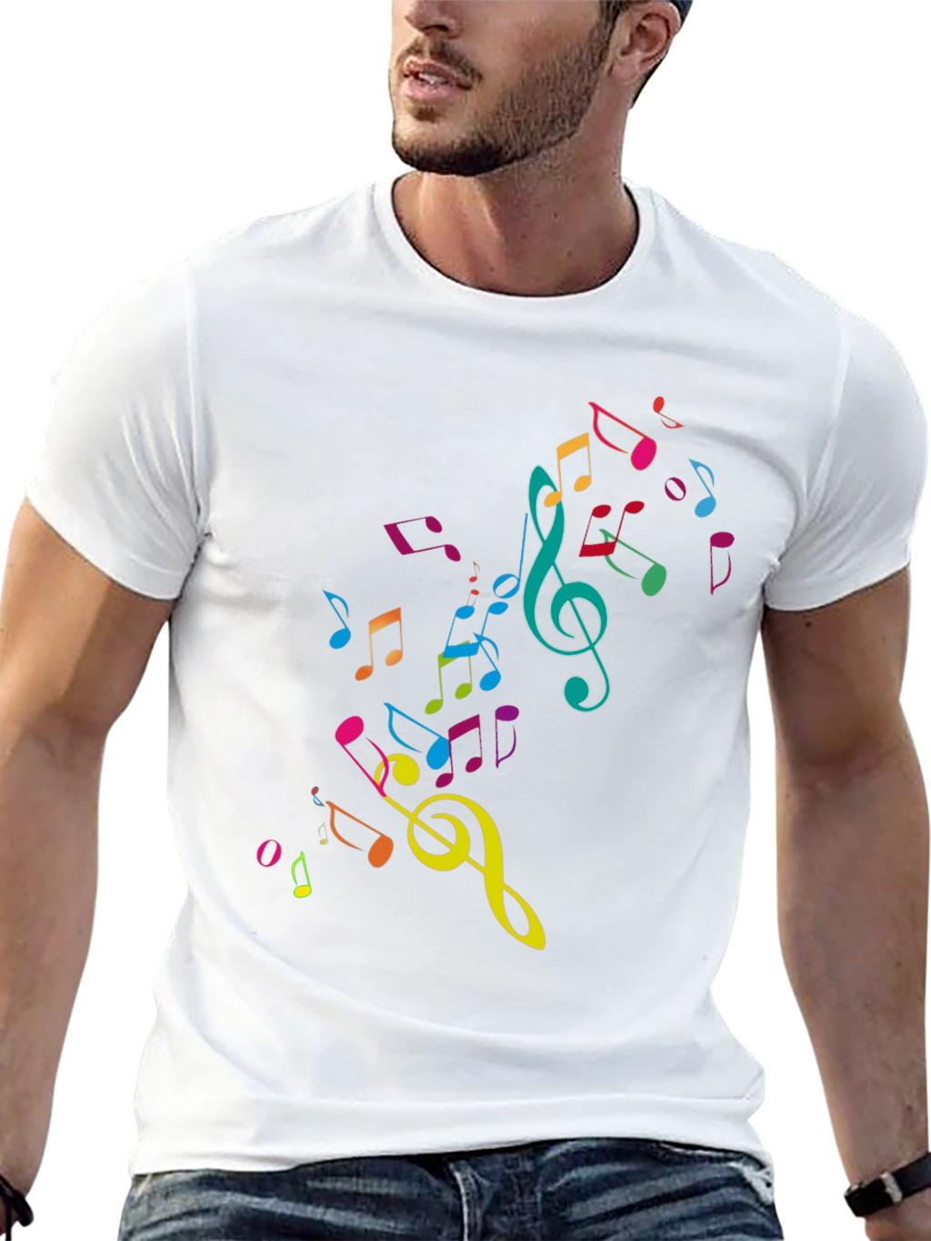 Music Notes Graphic Tee - Black Cotton T-Shirt