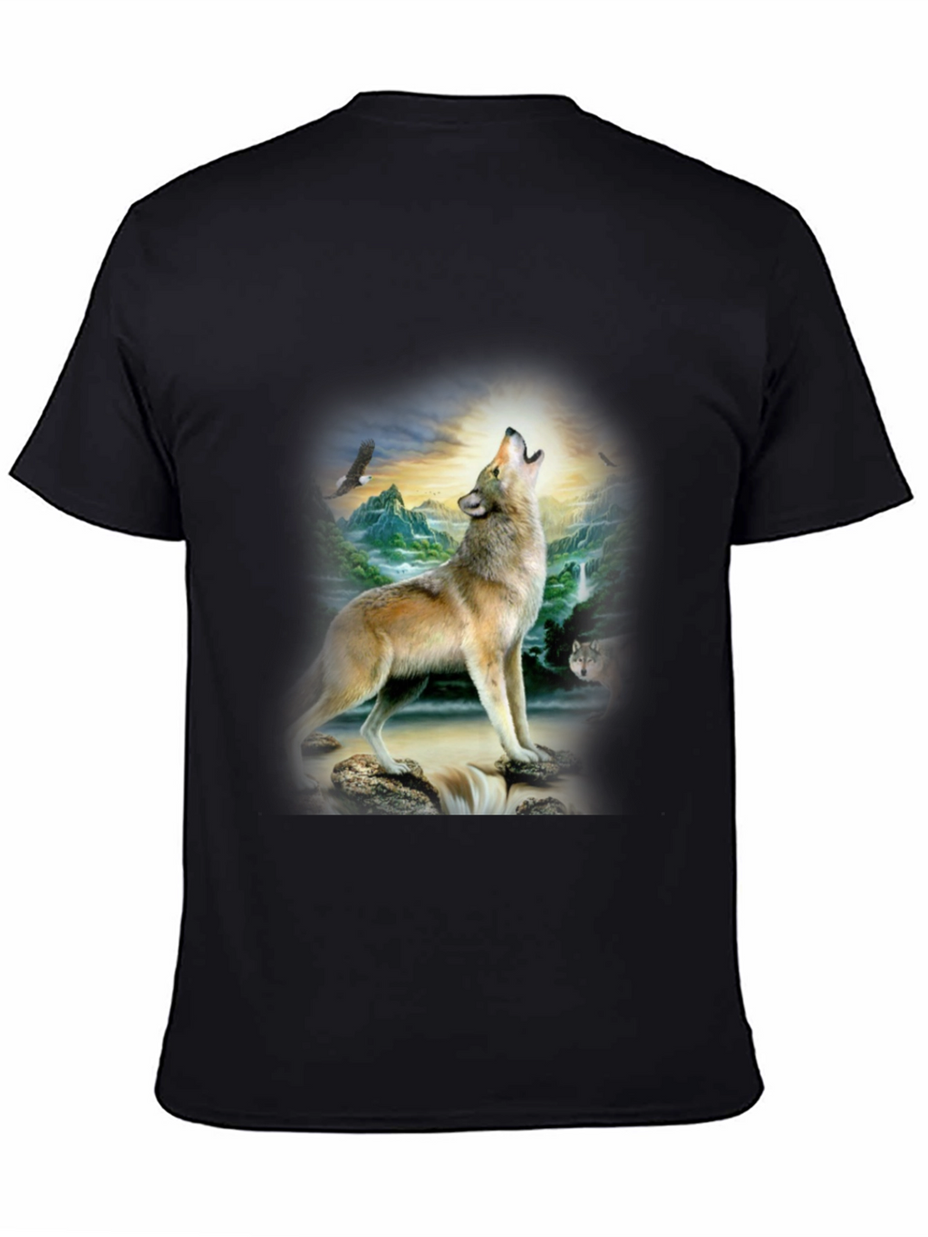 Wolf Print Graphic Tee - Mens Black T-Shirt