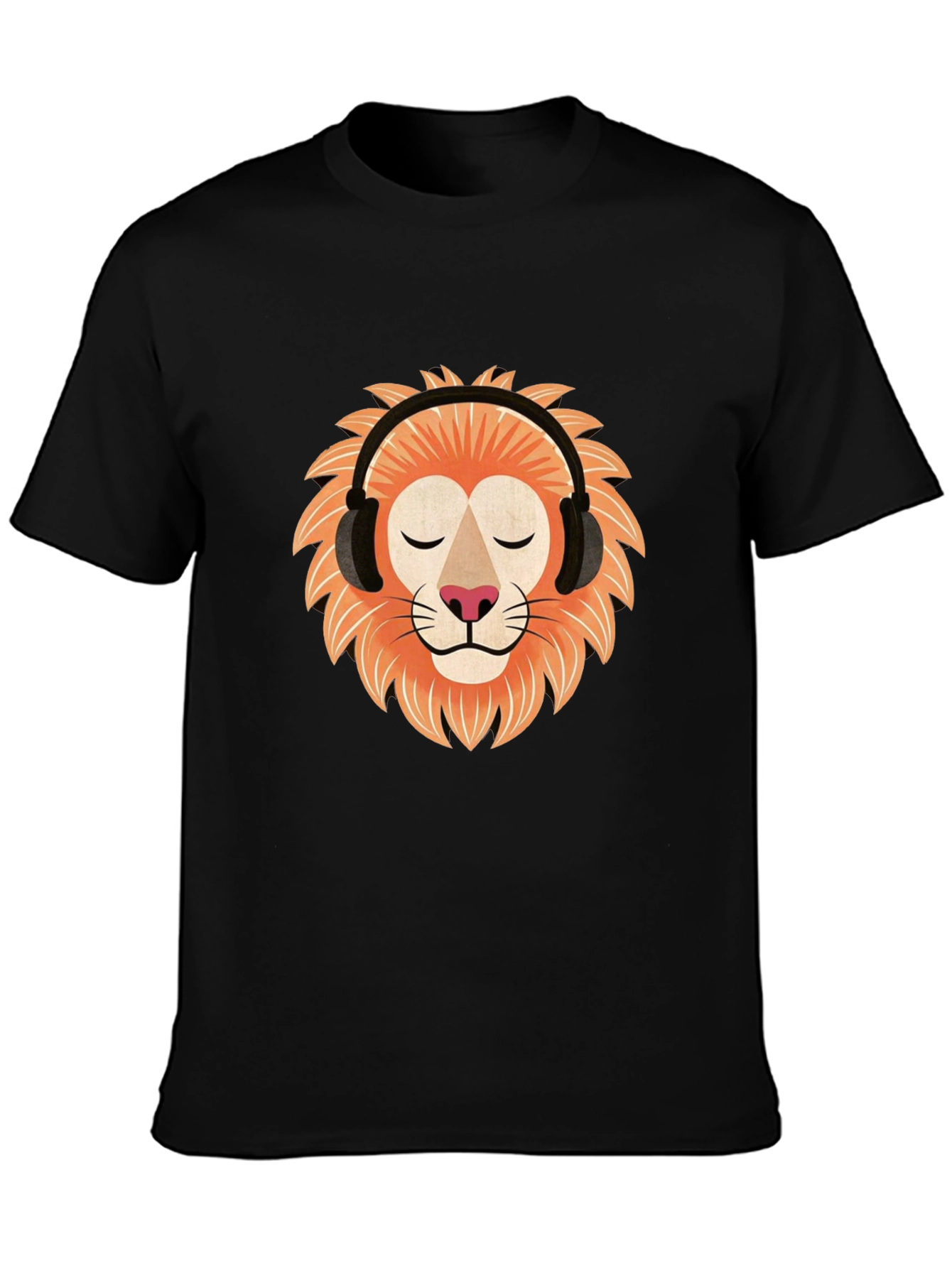 Lion Headphone Graphic Tee - Black Cotton