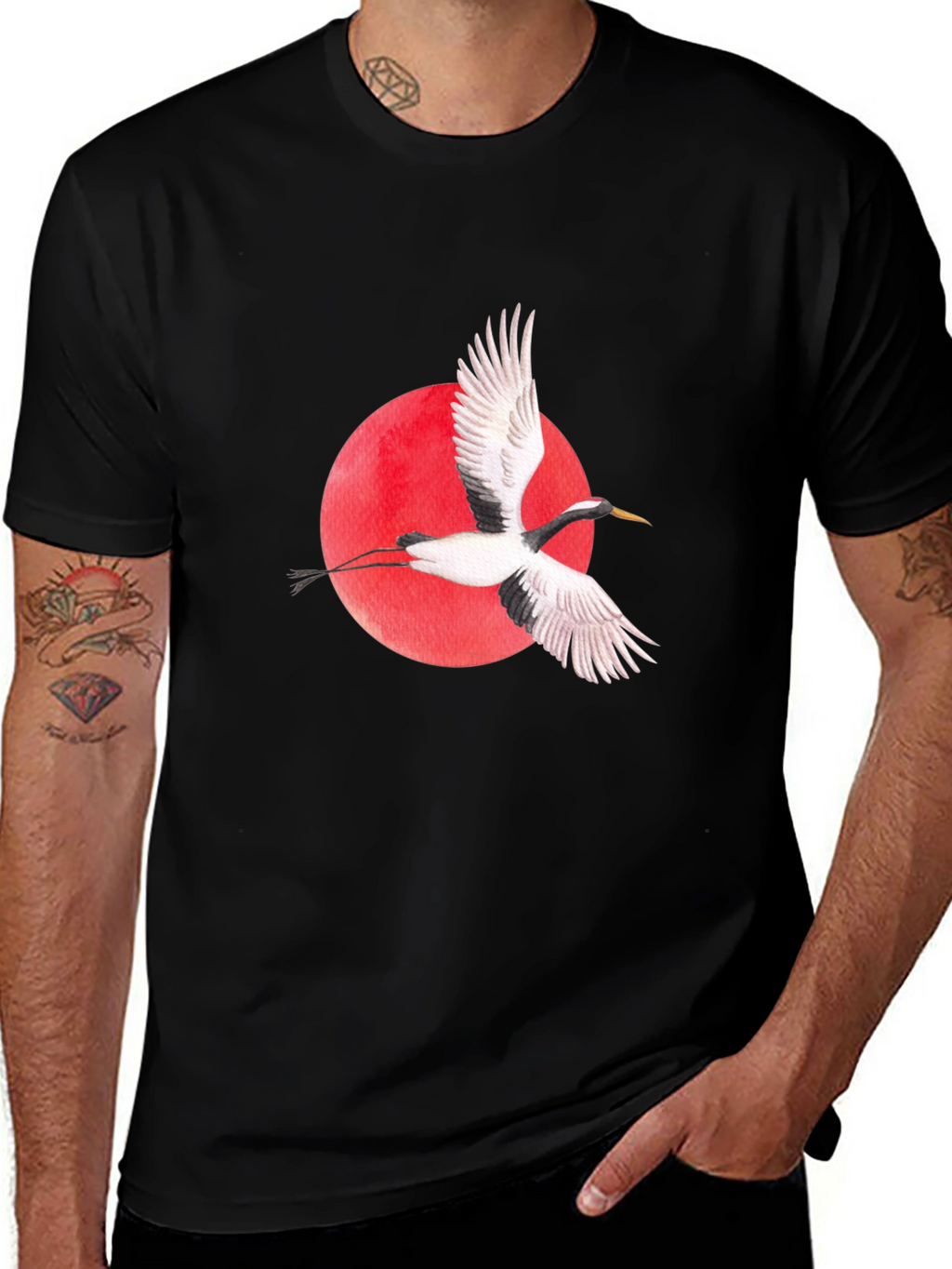 Crane & Red Sun Graphic T-Shirt