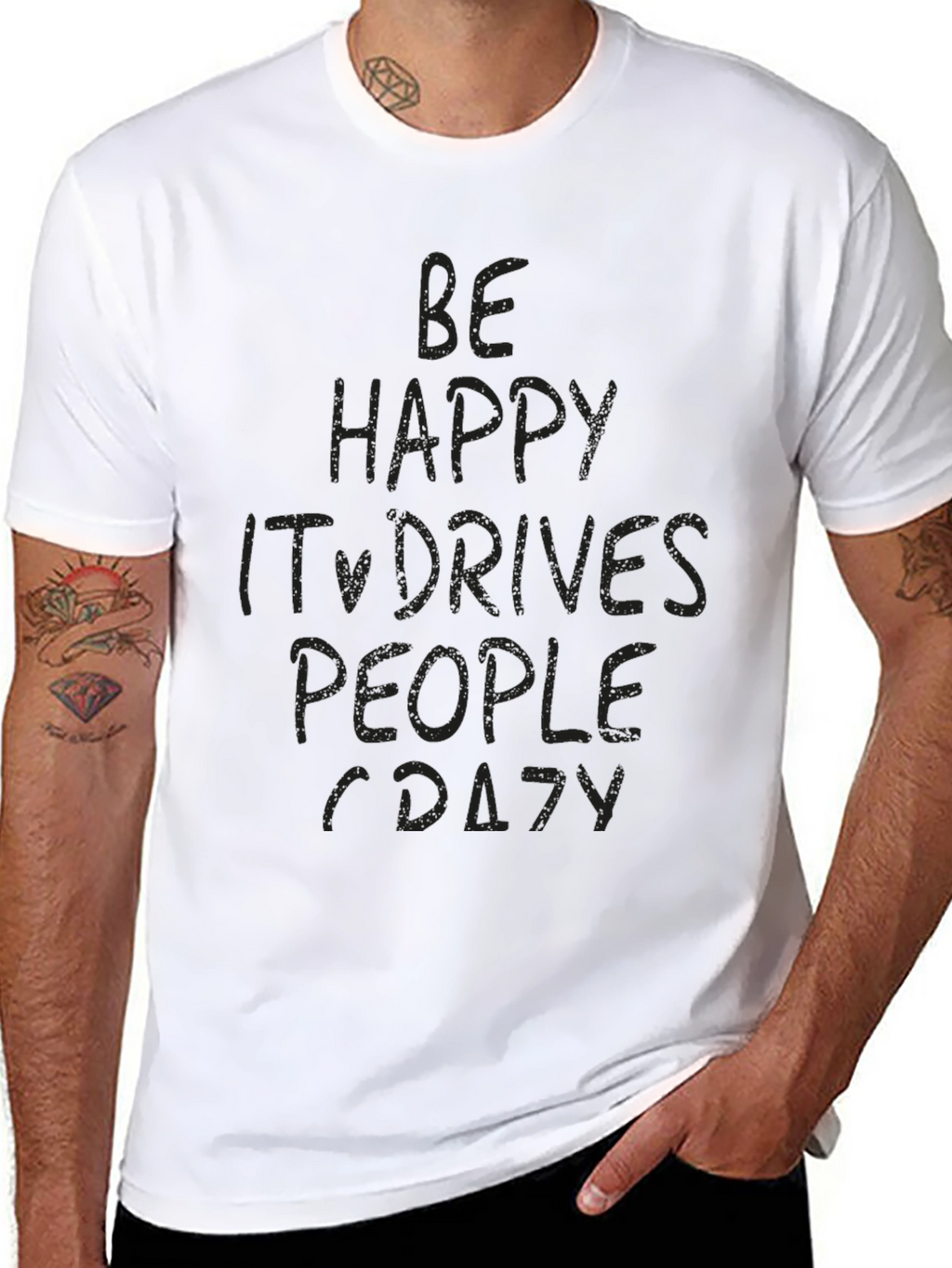 Be Happy Crazy People Black Graphic Tee