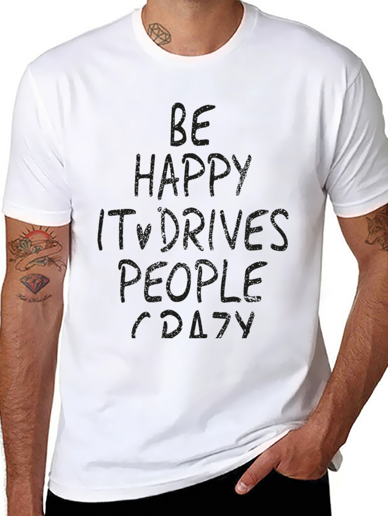 Be Happy Crazy People Black Graphic Tee