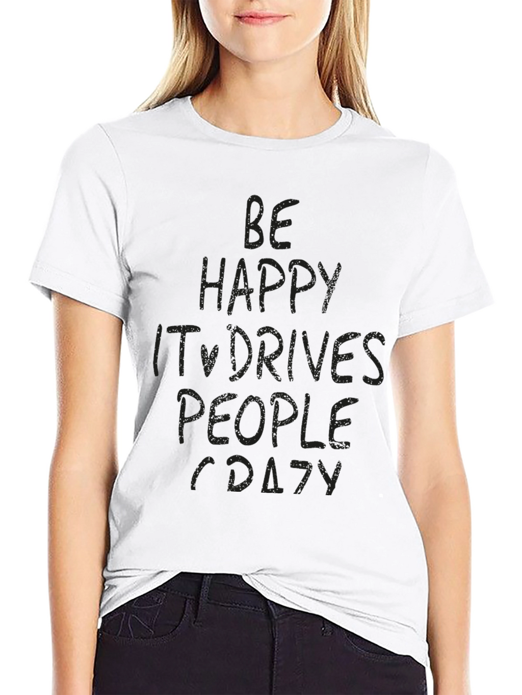 Be Happy Crazy People Black Graphic Tee
