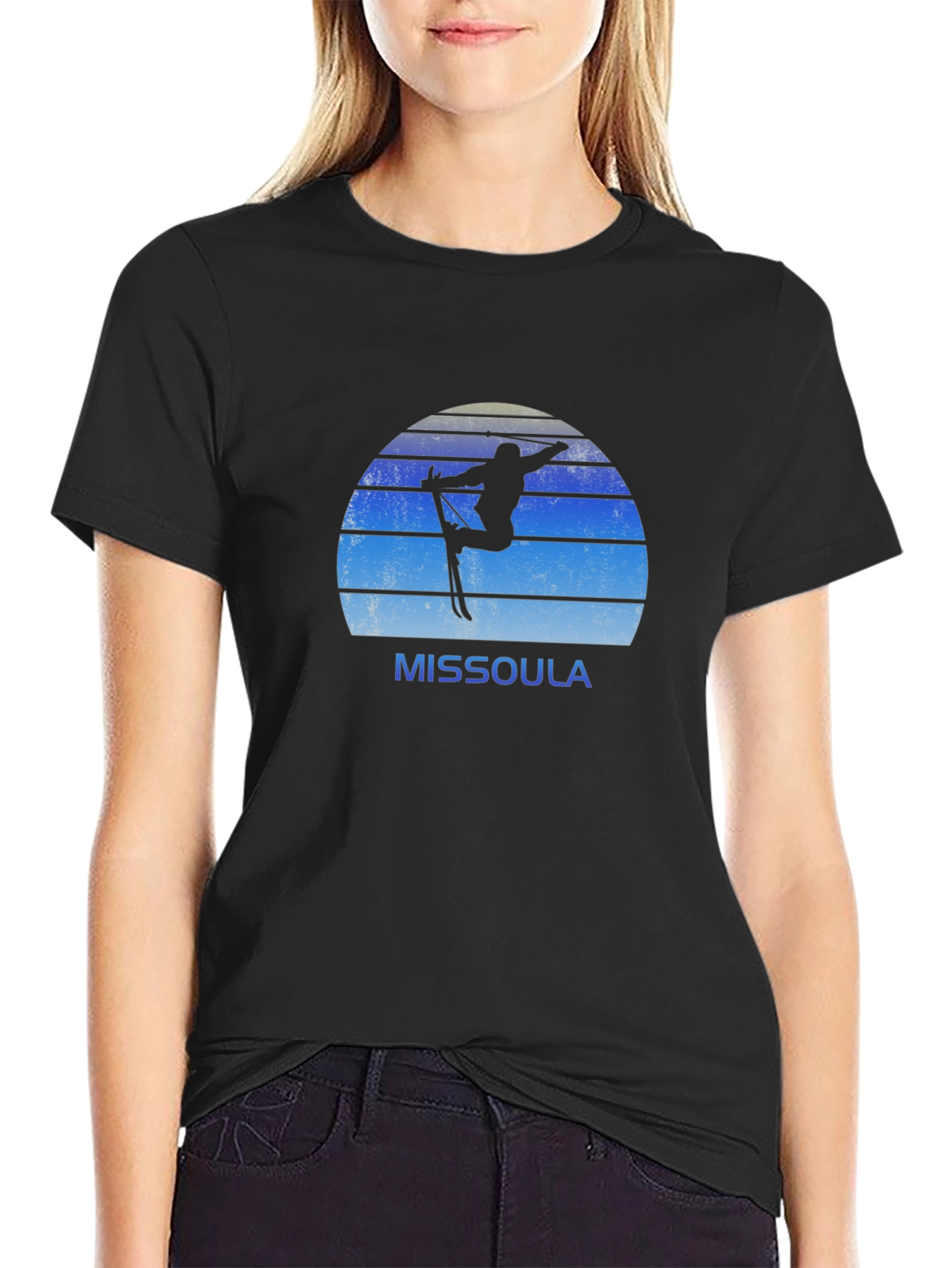Missoula Skier T-Shirt - Retro Style Black Tee