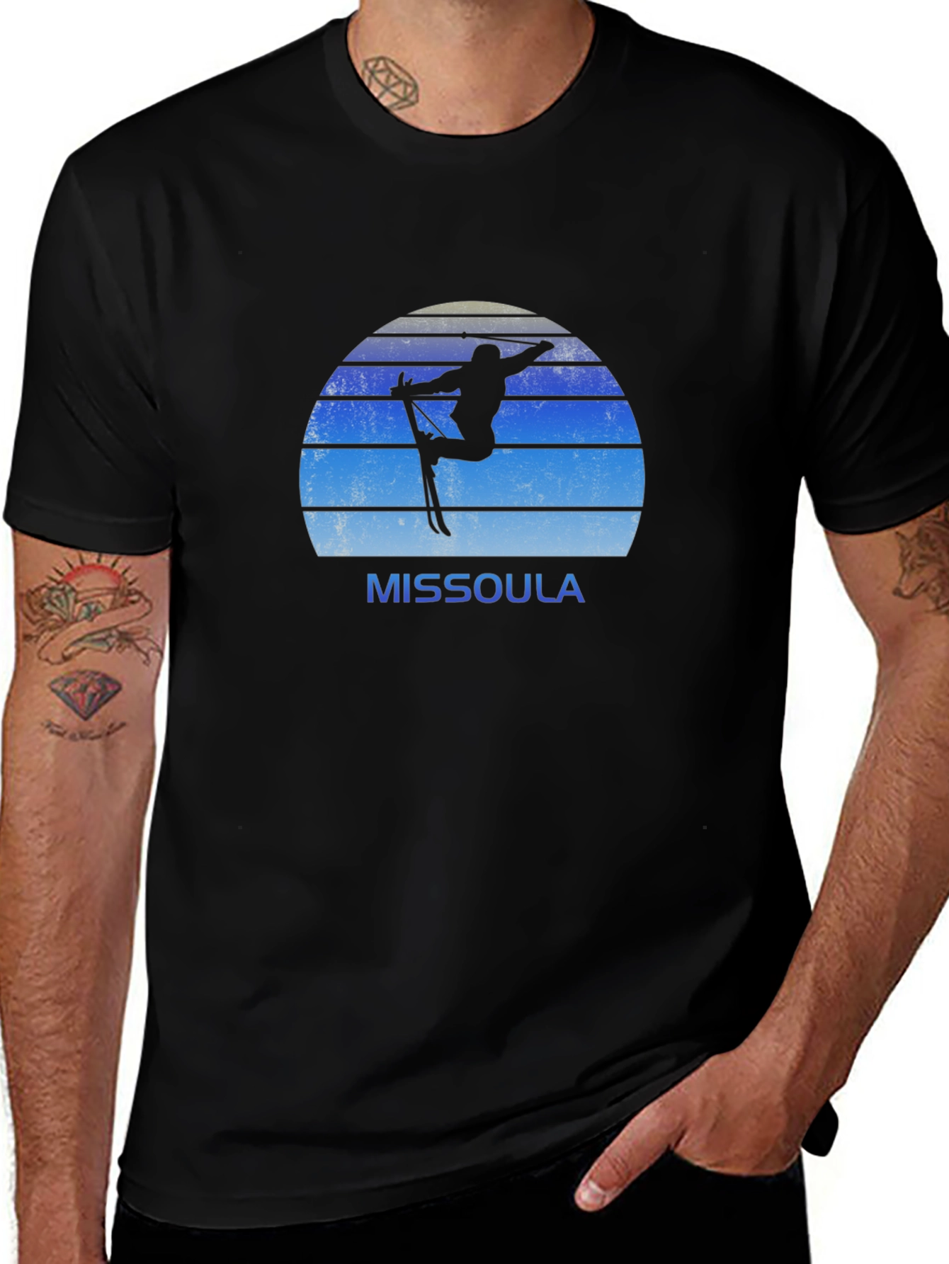 Missoula Skier T-Shirt - Retro Style Black Tee
