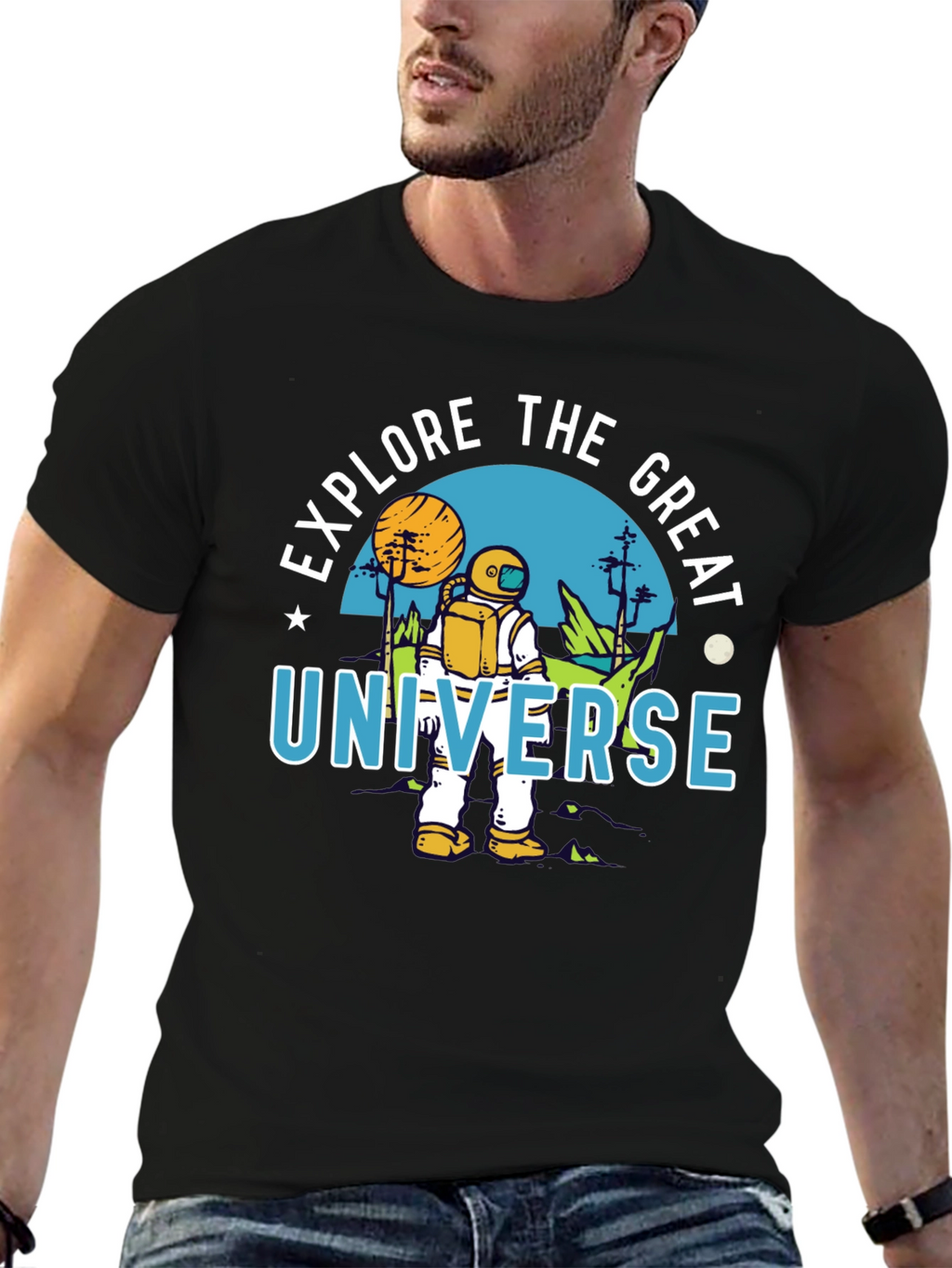 Explore the Great Universe Black Graphic T-Shirt