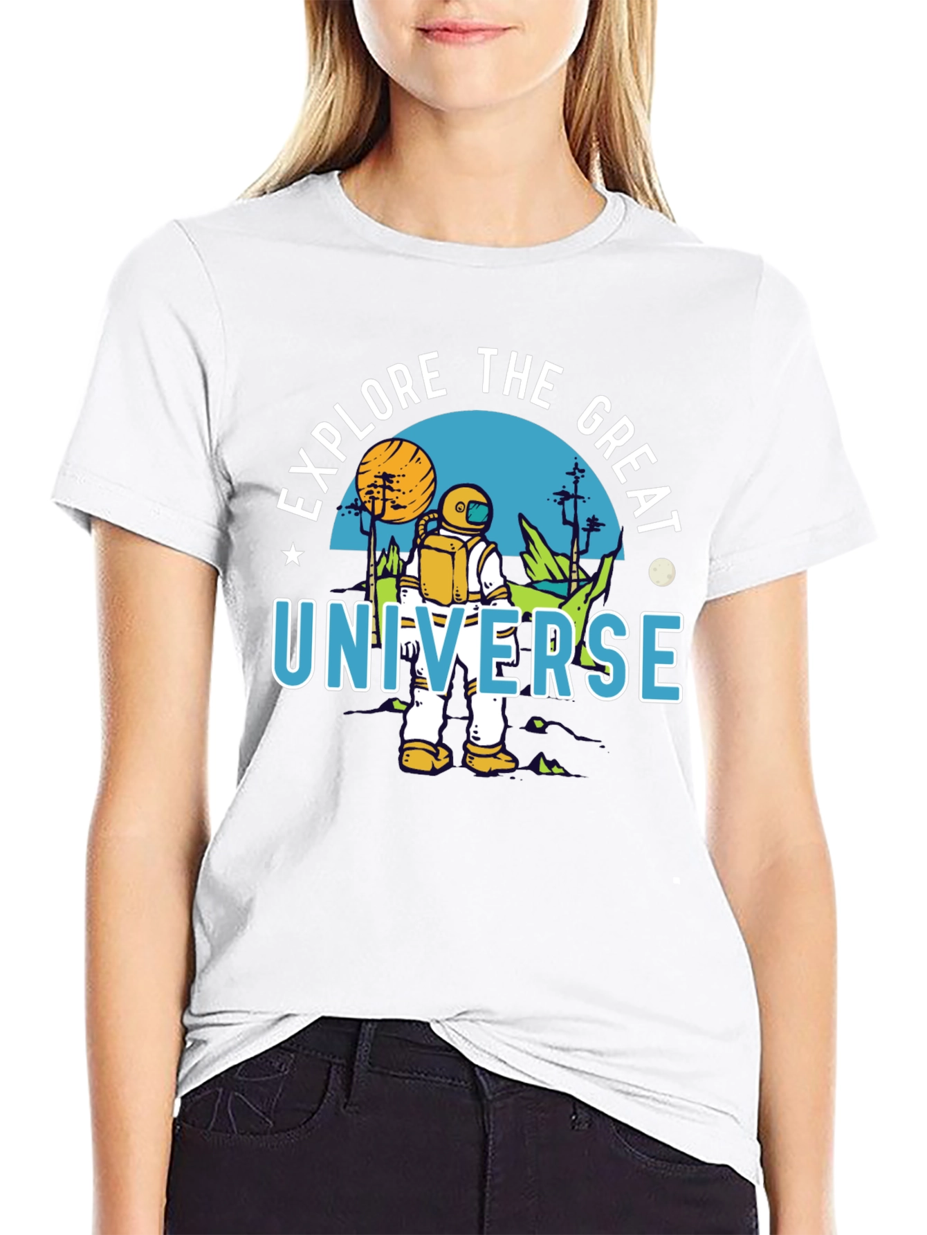 Explore the Great Universe Black Graphic T-Shirt