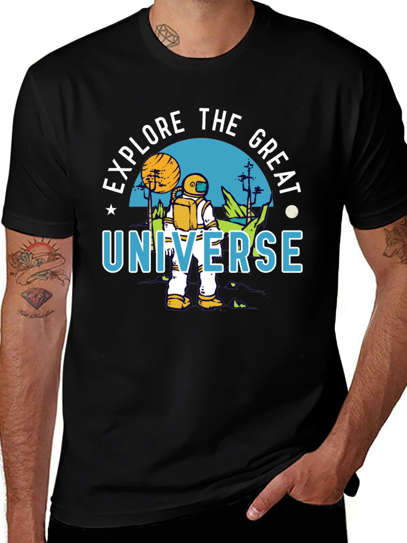 Explore the Great Universe Black Graphic T-Shirt