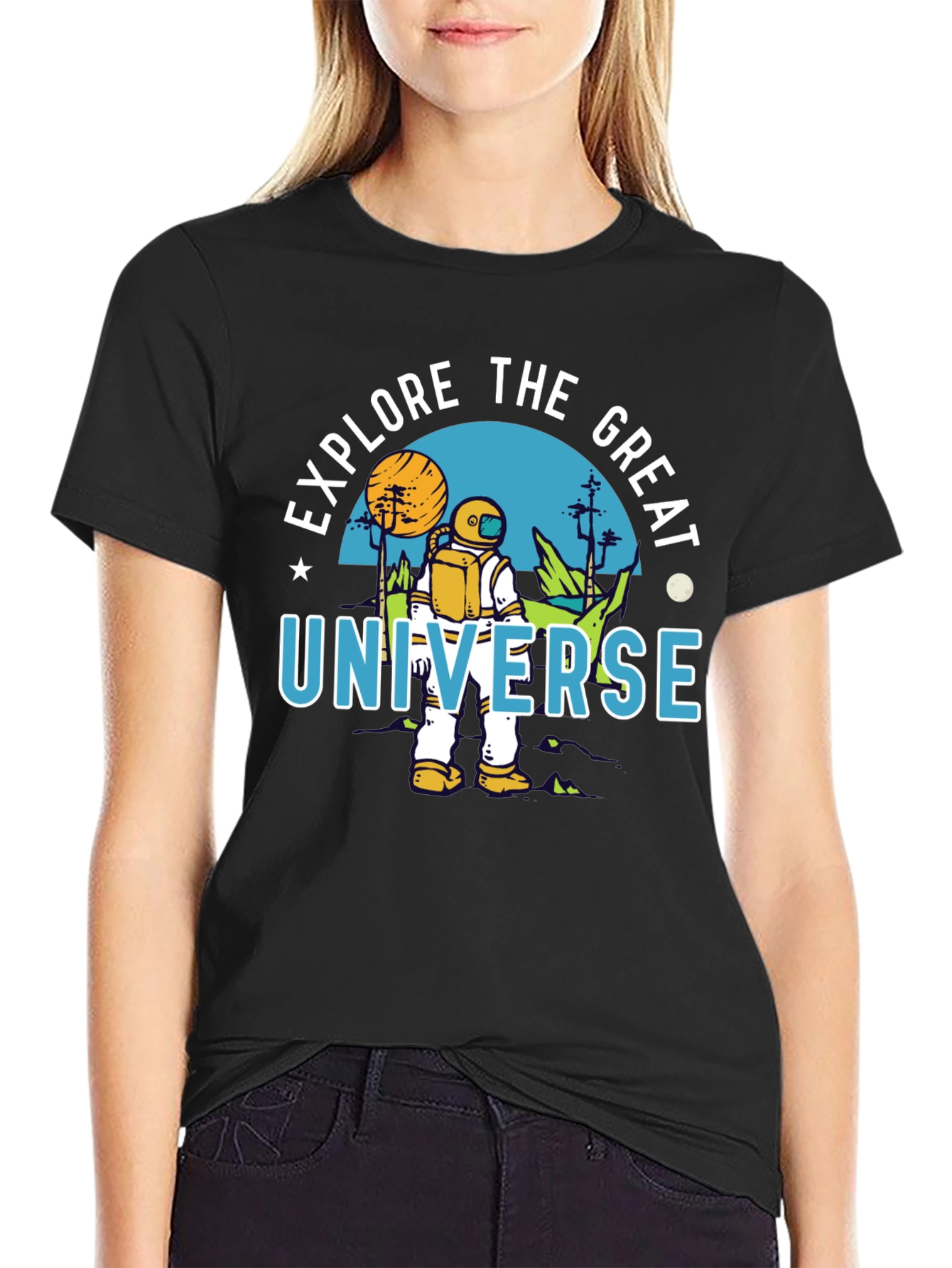 Explore the Great Universe Black Graphic T-Shirt