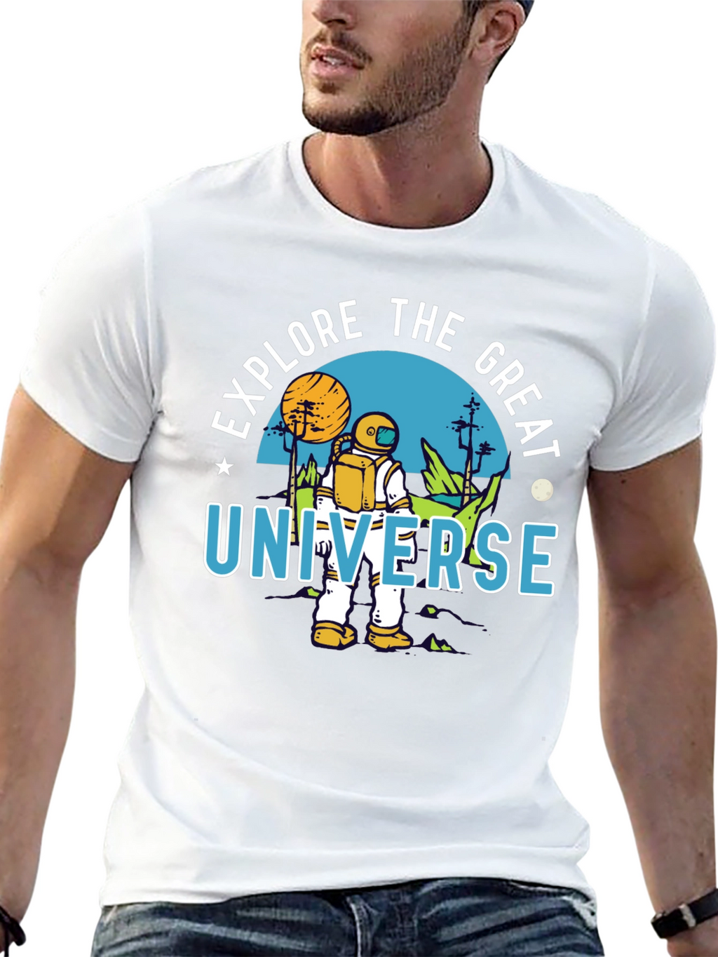 Explore the Great Universe Black Graphic T-Shirt