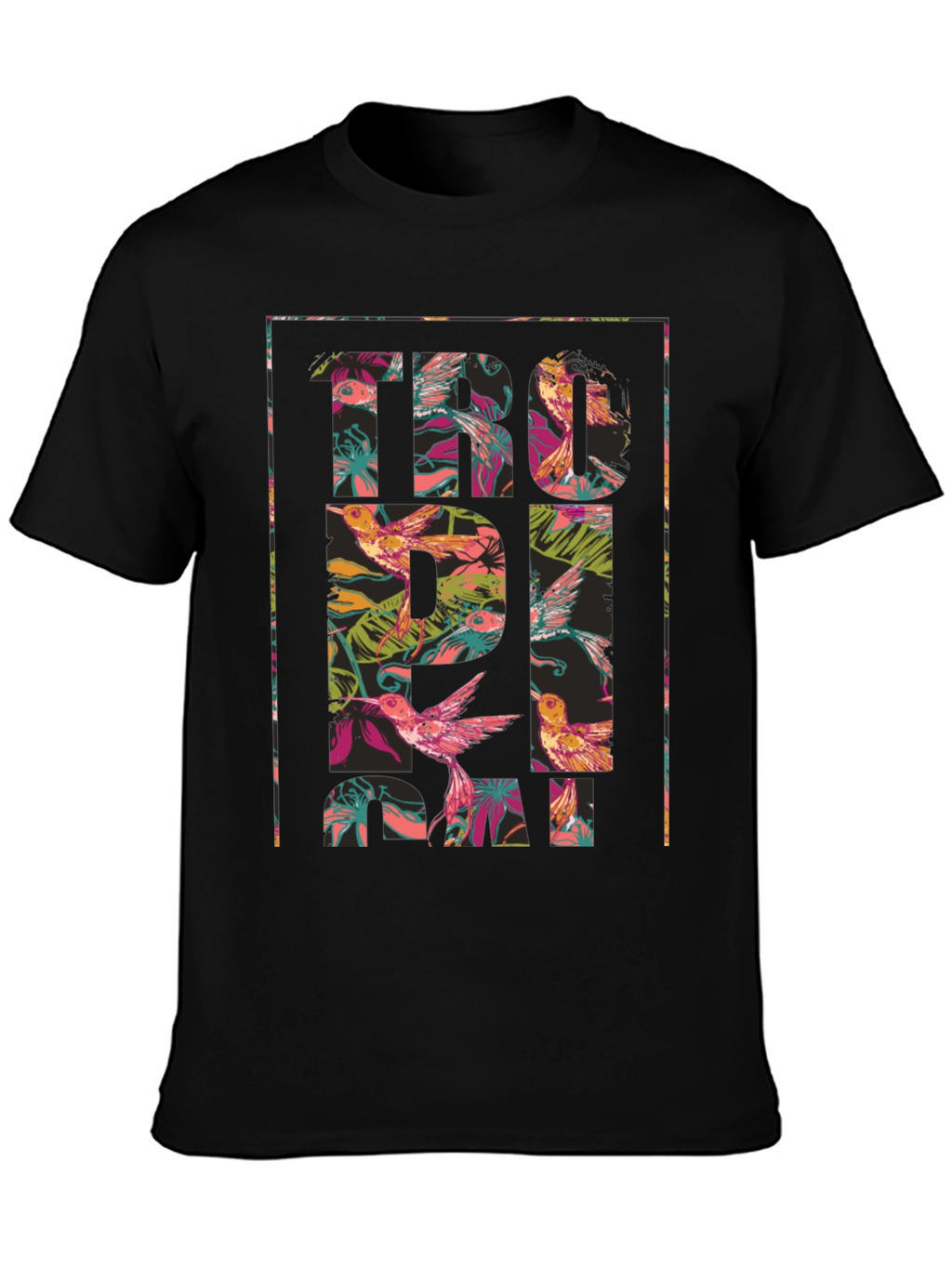 Tropical Floral Hummingbird Graphic T-Shirt
