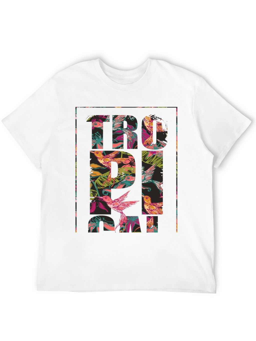 Tropical Floral Hummingbird Graphic T-Shirt
