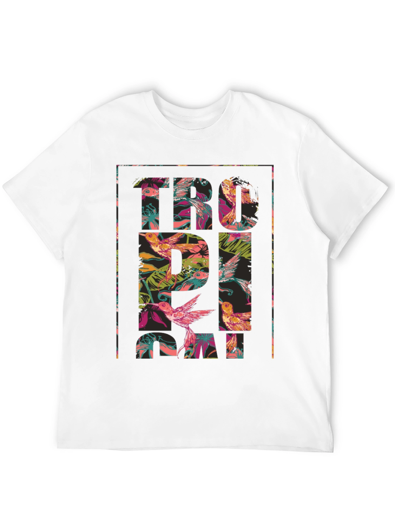 Tropical Floral Hummingbird Graphic T-Shirt