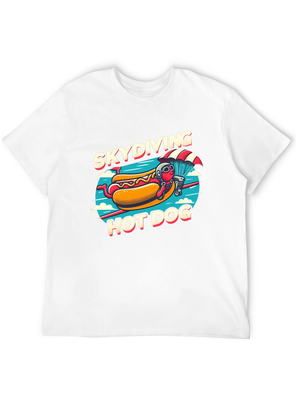 Skydiving Hot Dog T-Shirt - Funny Cartoon Tee