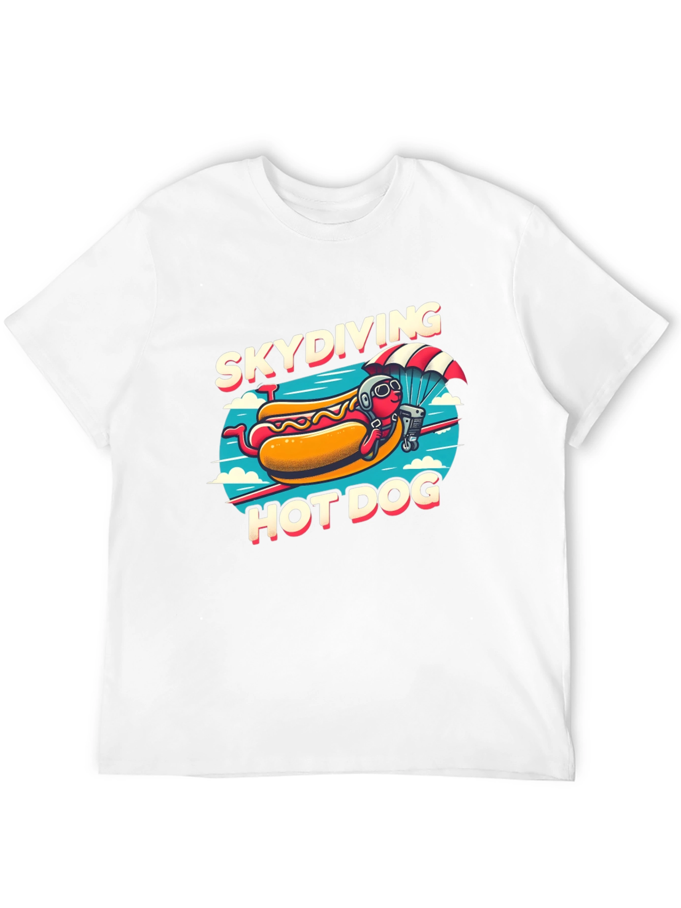 Skydiving Hot Dog T-Shirt - Funny Cartoon Tee