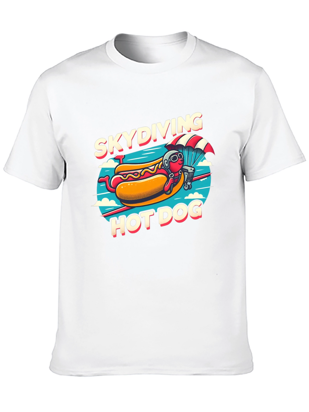Skydiving Hot Dog T-Shirt - Funny Cartoon Tee