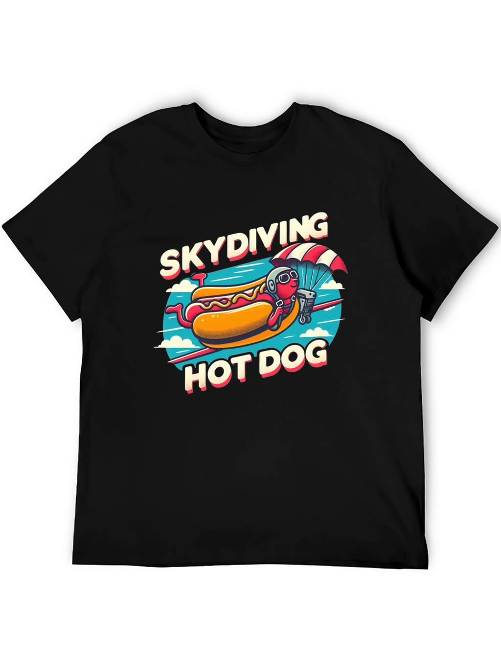 Skydiving Hot Dog T-Shirt - Funny Cartoon Tee