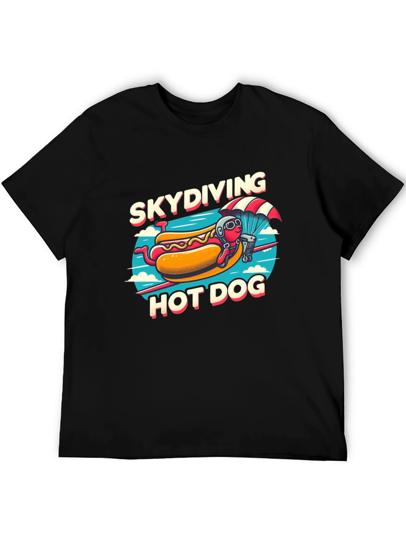 Skydiving Hot Dog T-Shirt - Funny Cartoon Tee