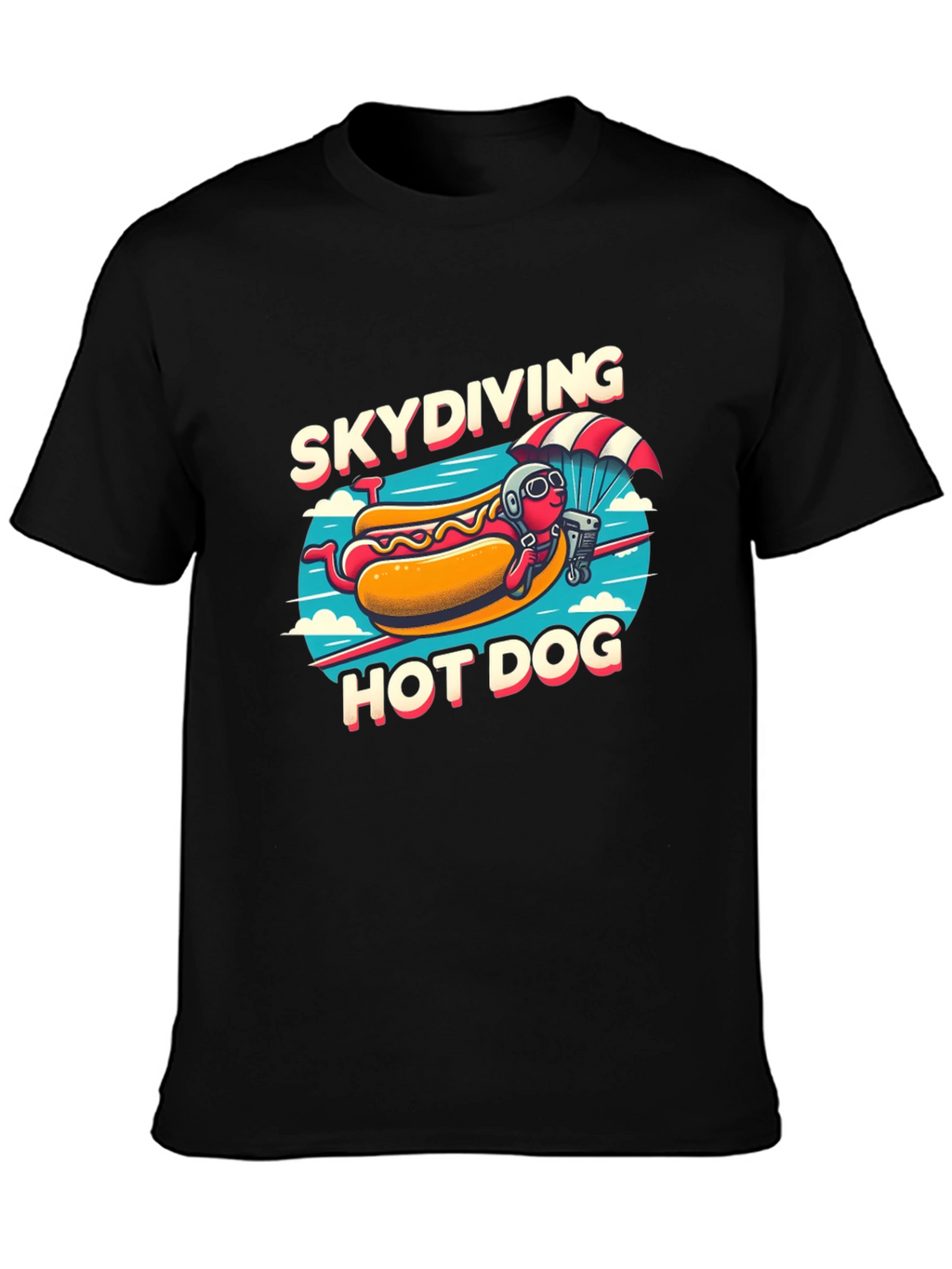 Skydiving Hot Dog T-Shirt - Funny Cartoon Tee