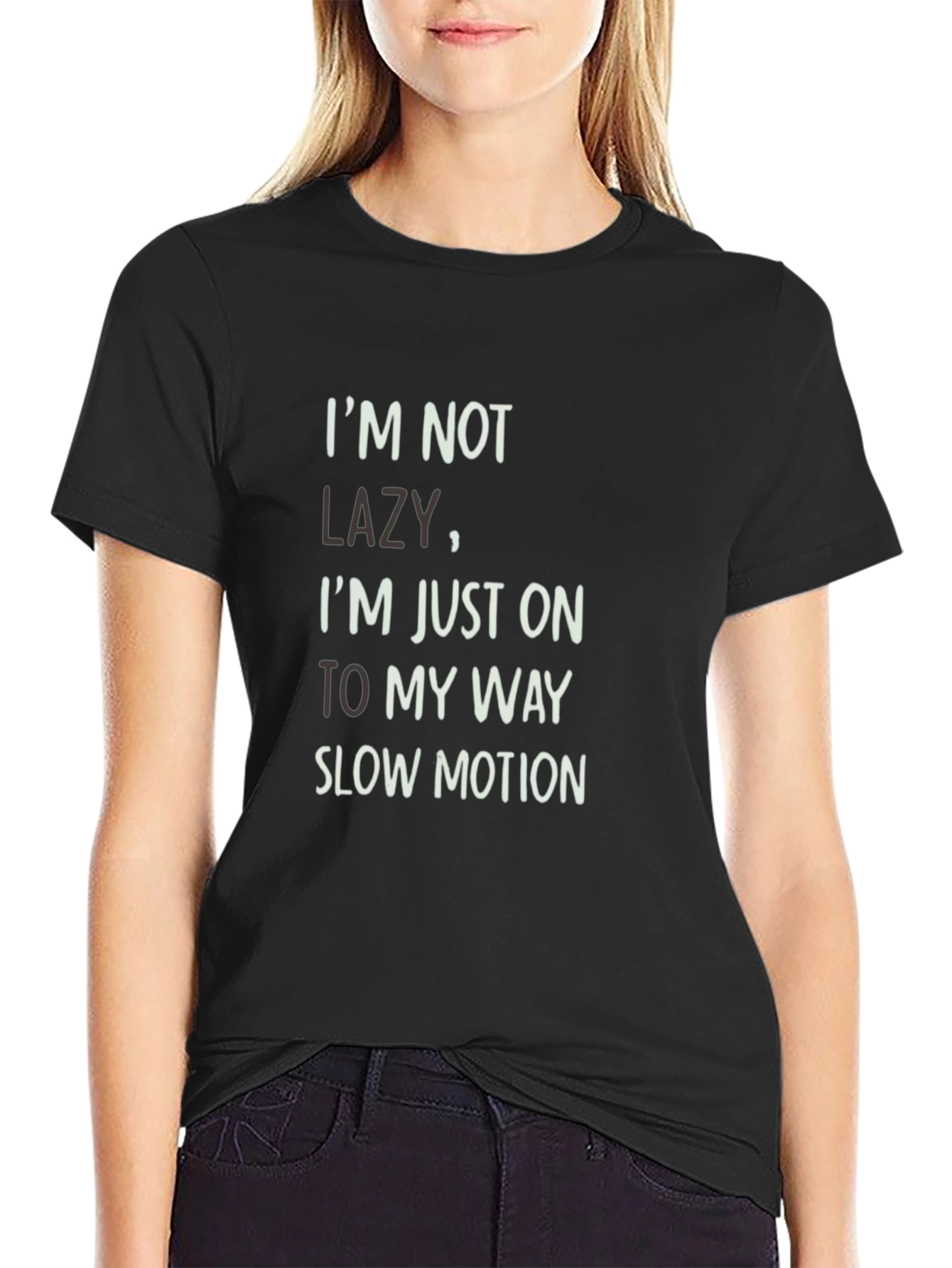 Funny Lazy Motion Graphic Tee - Black Cotton T-Shirt