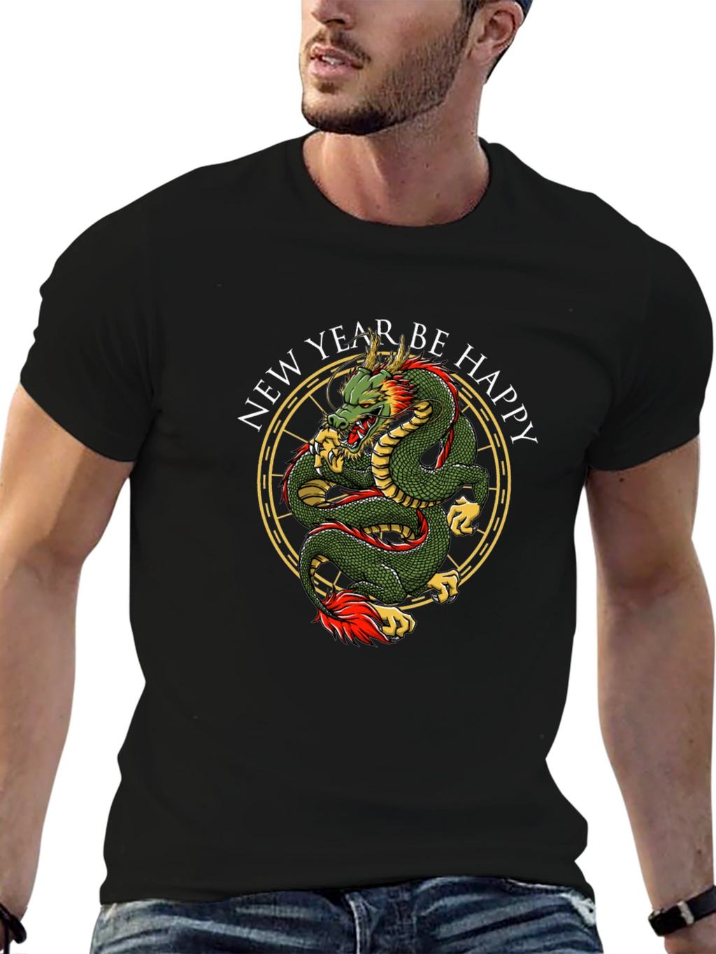 New Year Dragon Graphic Tee - Black