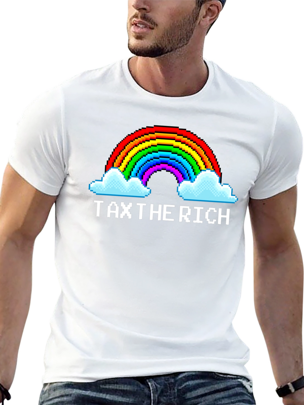 Tax The Rich Pixel Rainbow Graphic Tee