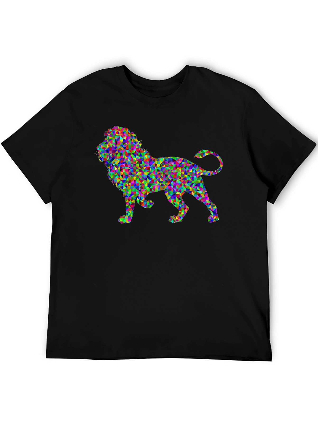 Geometric Lion Graphic Black T-Shirt