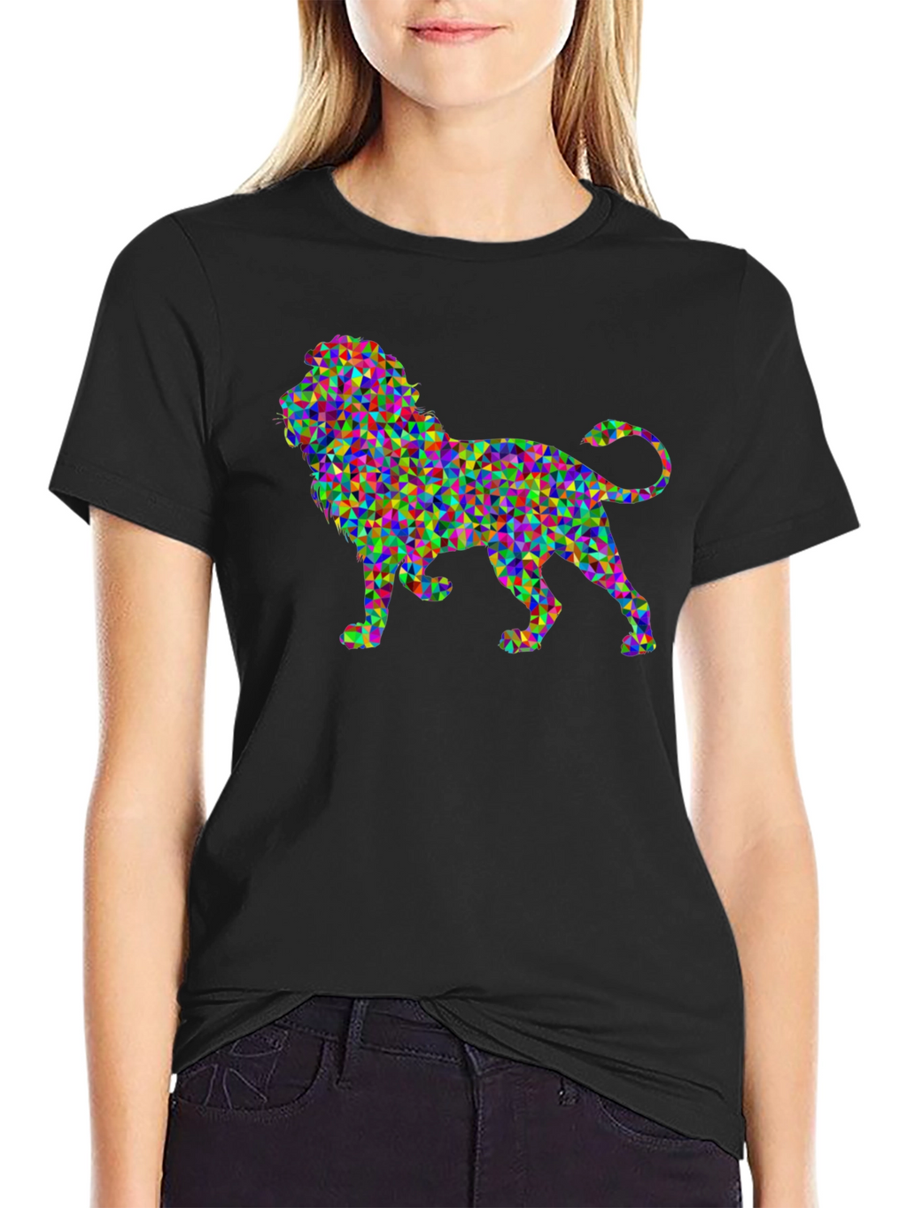 Geometric Lion Graphic Black T-Shirt